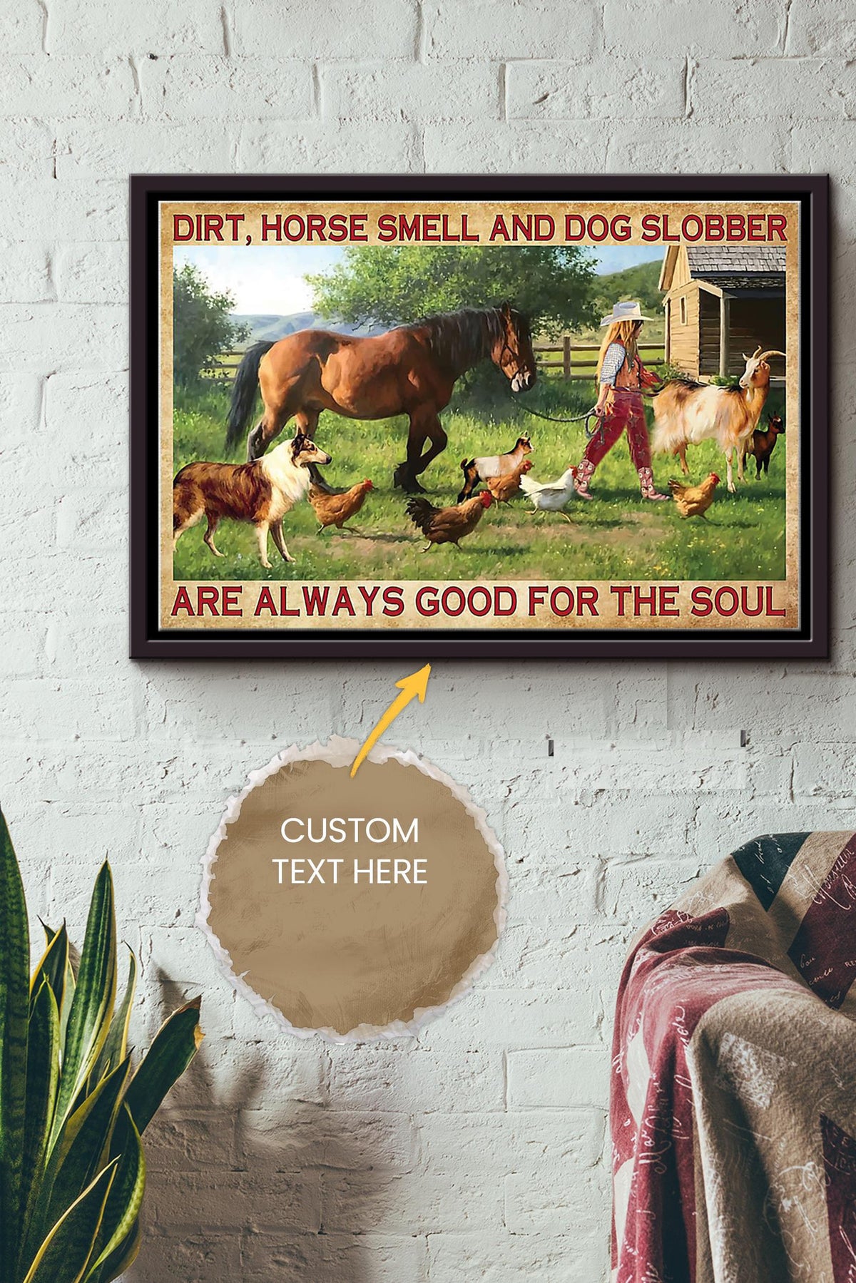 Dirt Horse Smell Dog Slobber Cowgirl Poster - Animal Wall Art - Gift For Horse Lover Horse Rider Cowboy Farmhouse Decor Framed Matte Canvas Framed Prints, Canvas