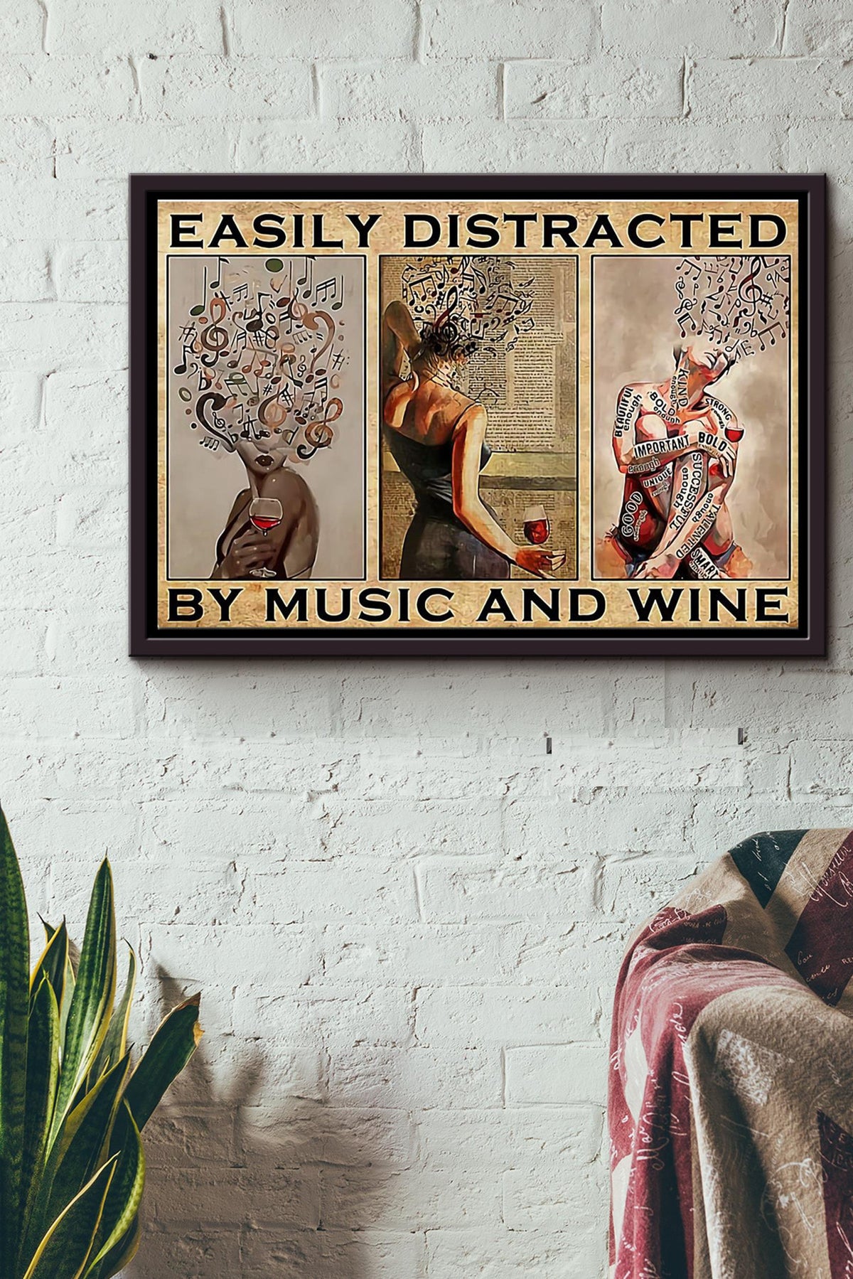 Easily Distracted By Music And Wine Poster n Framed Matte Canvas