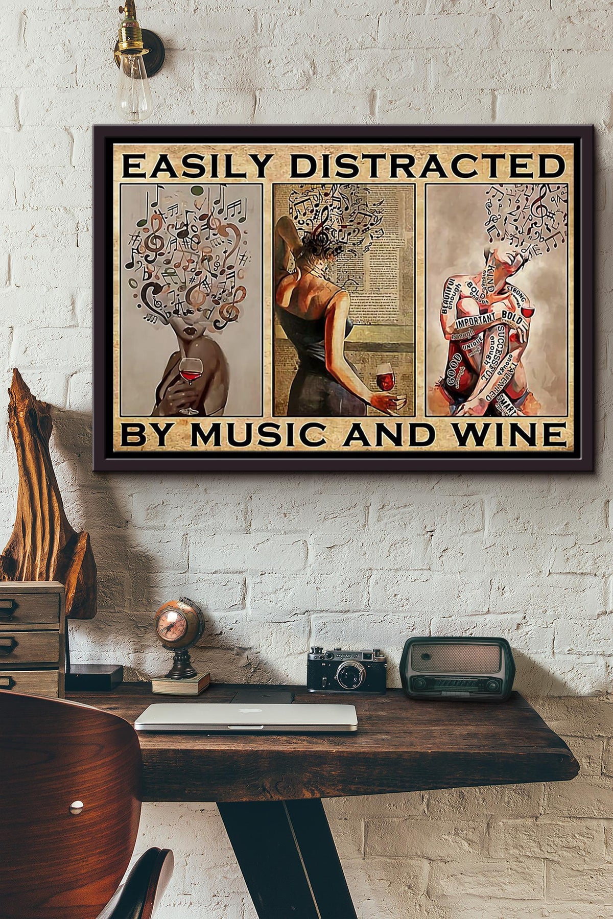 Easily Distracted By Music And Wine Poster n Framed Matte Canvas