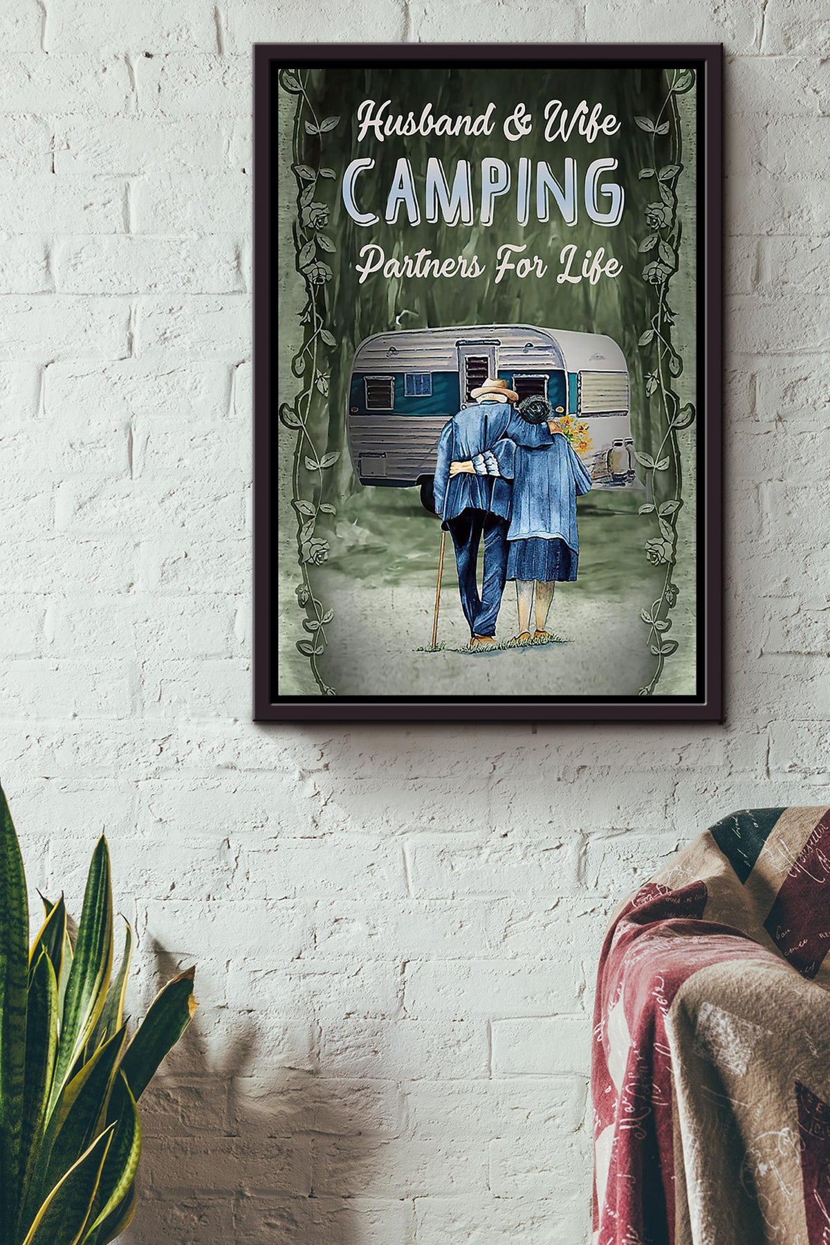 Husband And Wife Love Wall Art Gift For Valentine Day Camper Camping Wall Decor Framed Canvas Framed Prints, Canvas