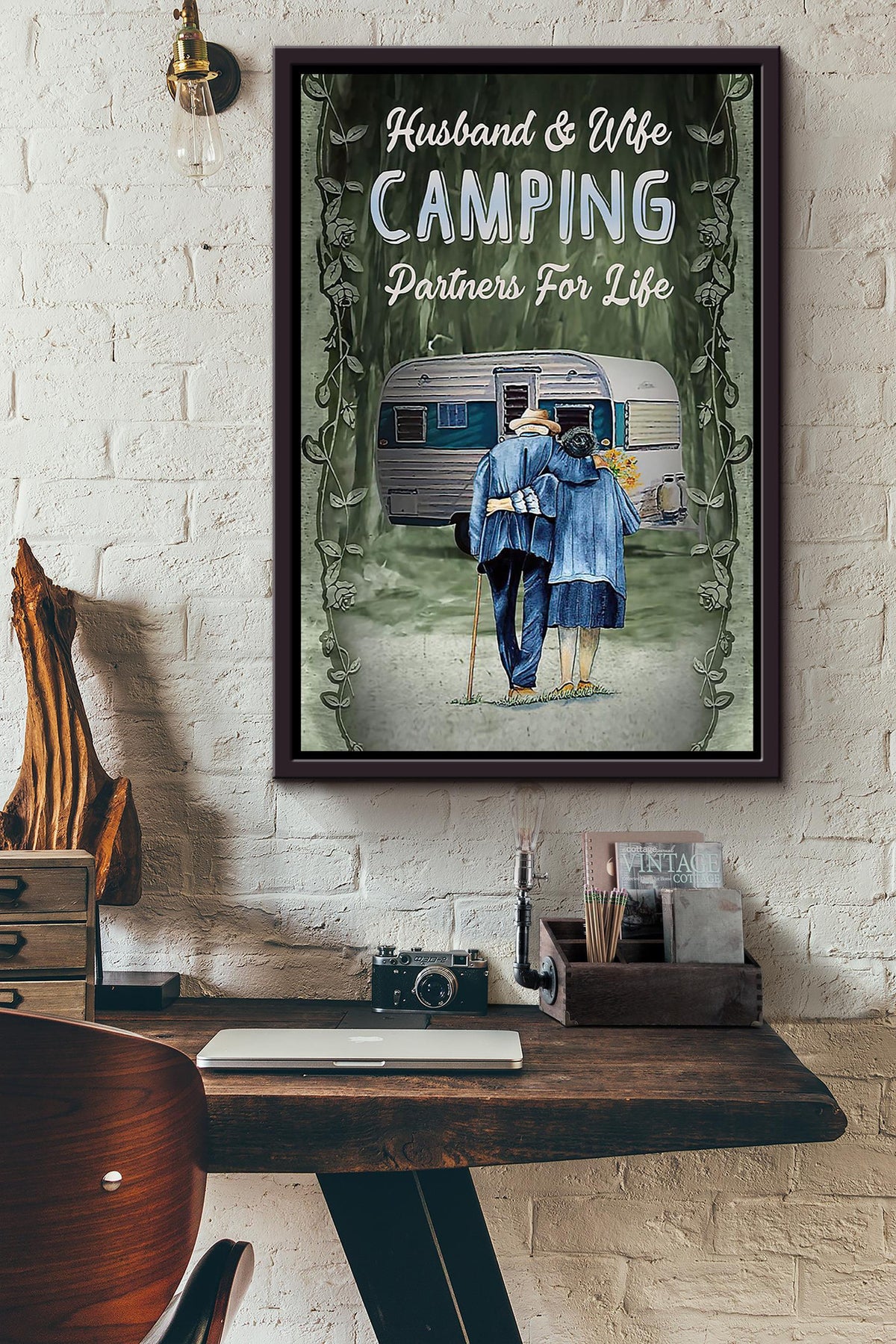 Husband And Wife Love Wall Art Gift For Valentine Day Camper Camping Wall Decor Framed Canvas Framed Prints, Canvas