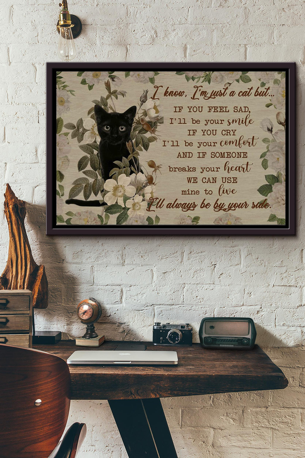 Little Black Cat Always Be By Your Side Poster n Framed Matte Canvas