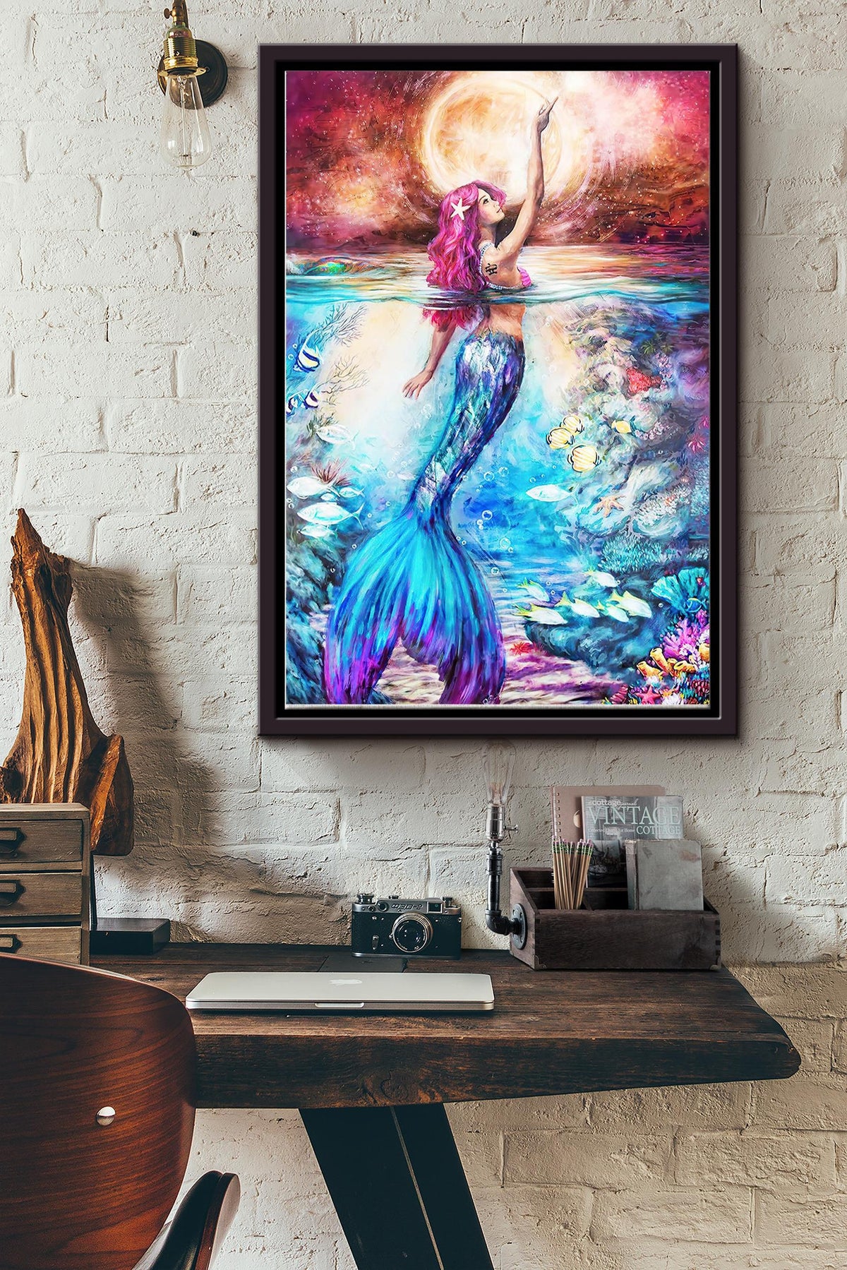 Mermaid Poster - Wall Art - Gift For Girl Artist Fantastic Beasts Lover Mermaid Lover Framed Matte Canvas Framed Prints, Canvas