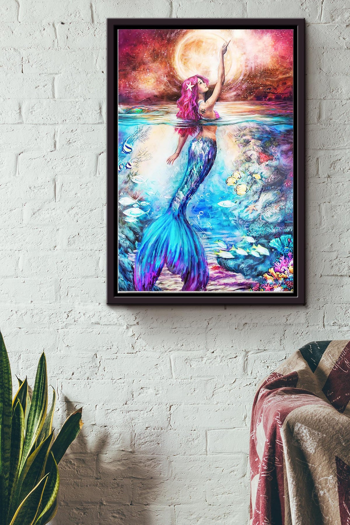 Mermaid Poster - Wall Art - Gift For Girl Artist Fantastic Beasts Lover Mermaid Lover Framed Matte Canvas Framed Prints, Canvas