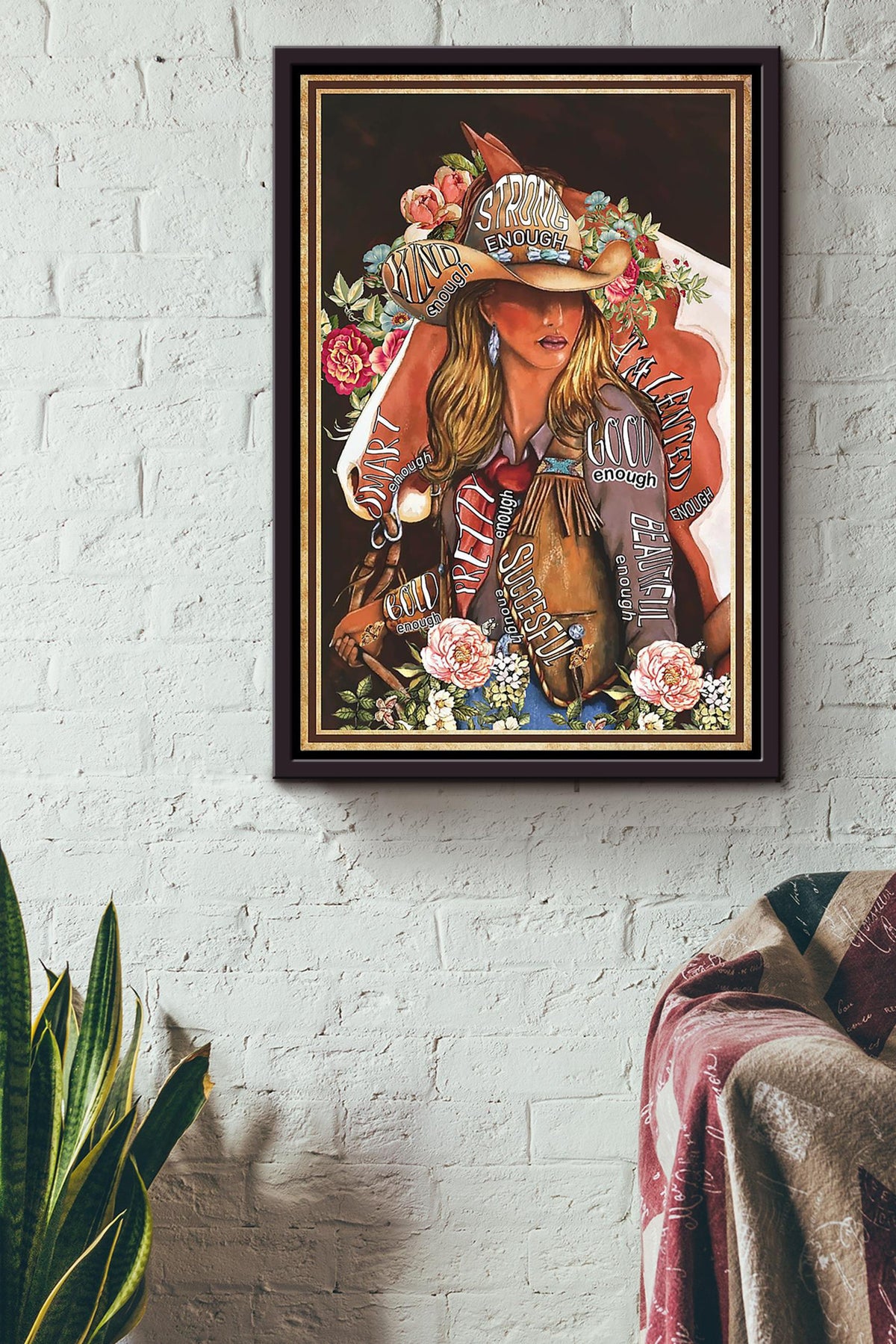 Cowgirl Strong Kind Beautiful Poster Horse Riding Wall Art Cowgirl Cowboy Gift (2) Framed Canvas Framed Prints, Canvas