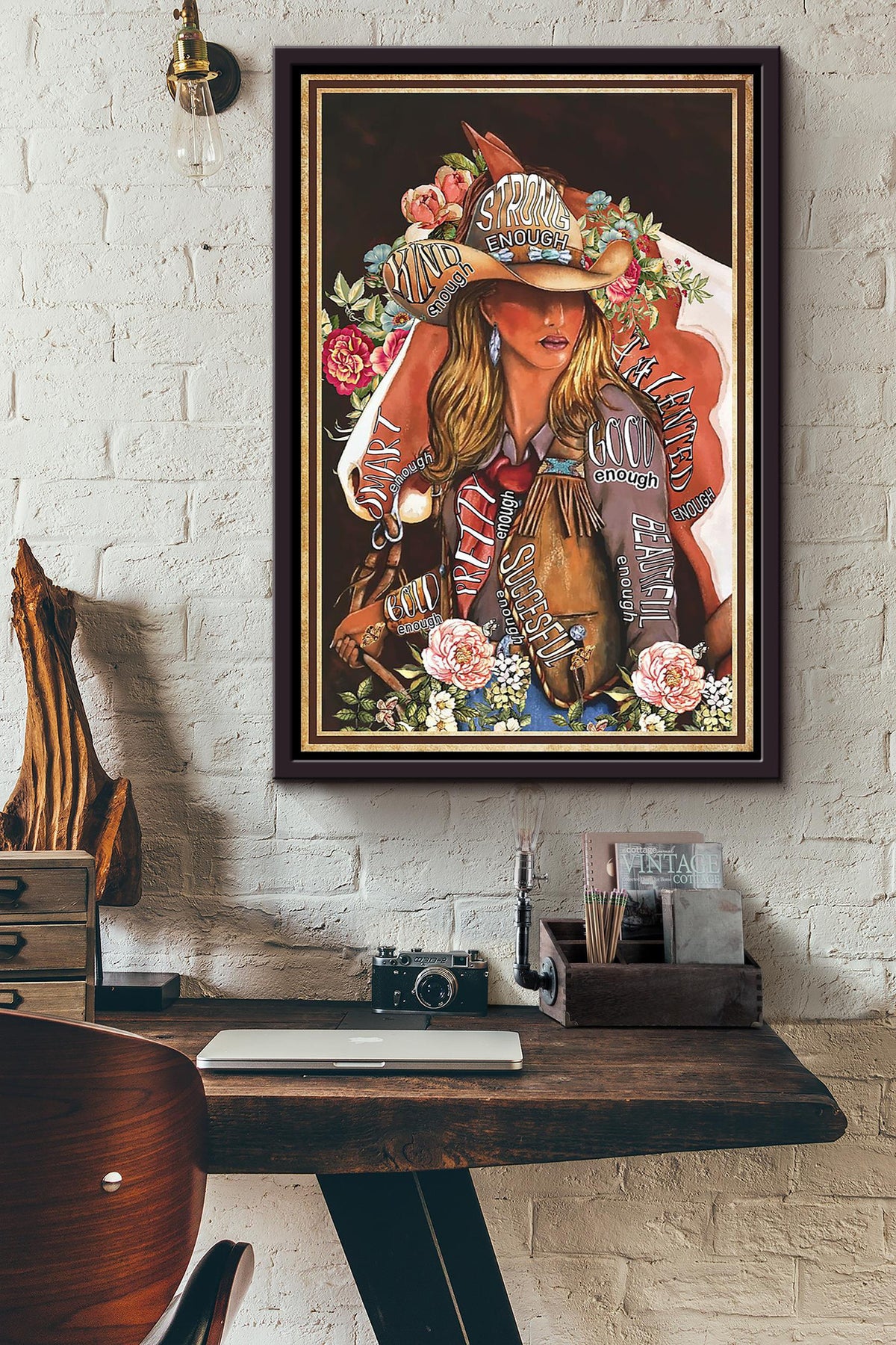 Cowgirl Strong Kind Beautiful Poster Horse Riding Wall Art Cowgirl Cowboy Gift (2) Framed Canvas Framed Prints, Canvas
