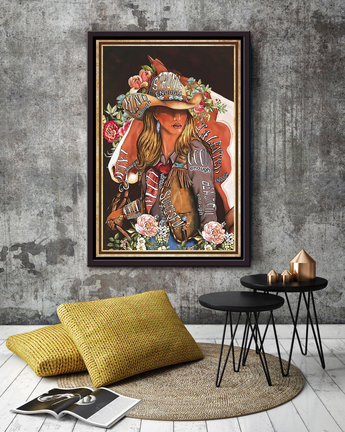 Cowgirl Strong Kind Beautiful Poster Horse Riding Wall Art Cowgirl Cowboy Gift (2) Framed Canvas Framed Prints, Canvas