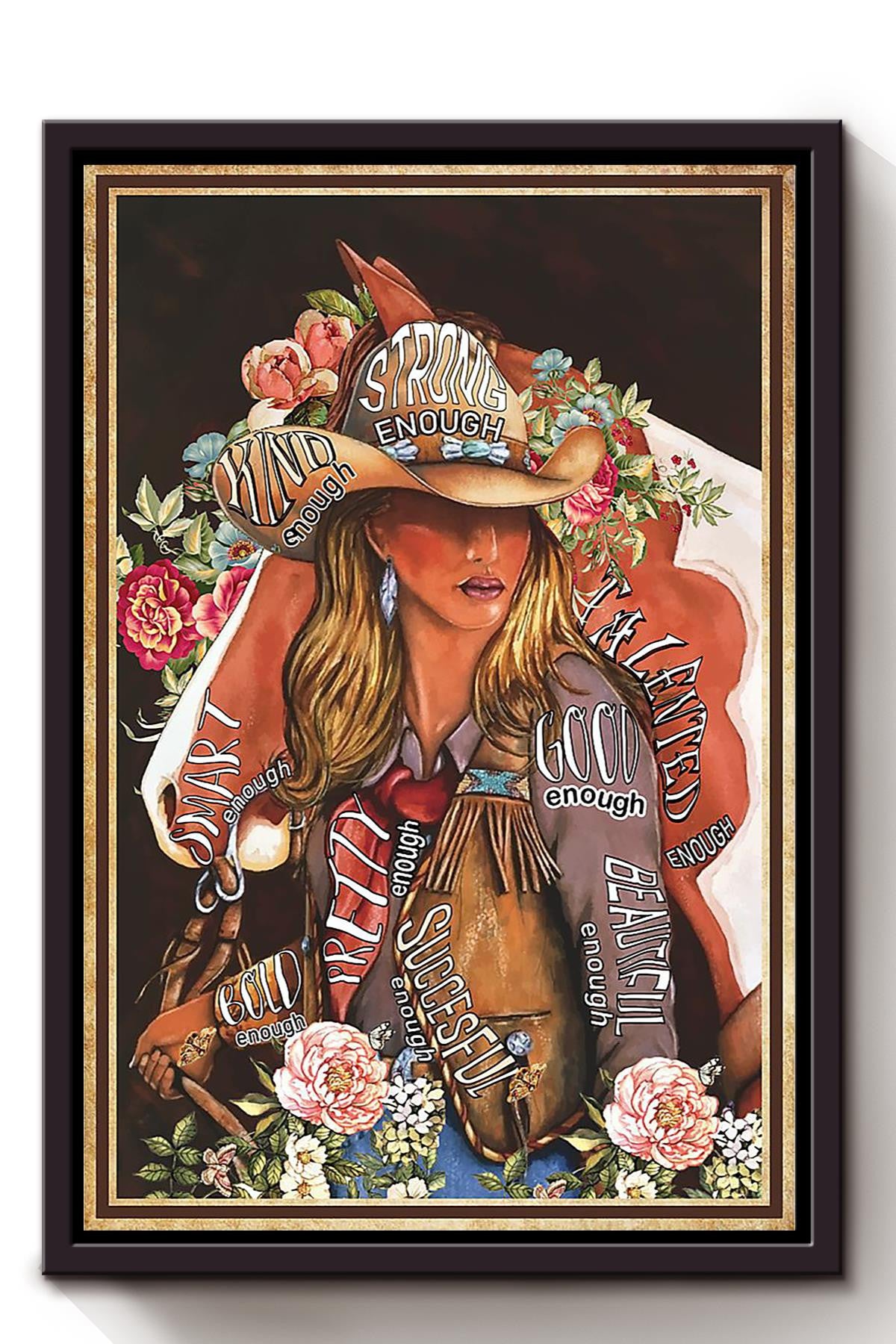 Cowgirl Strong Kind Beautiful Poster Horse Riding Wall Art Cowgirl Cowboy Gift (2) Framed Canvas Framed Prints, Canvas