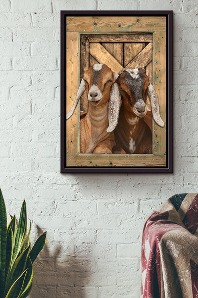 Goat In Barn View Gift For Famer Goat Lover Animals Framed Canvas