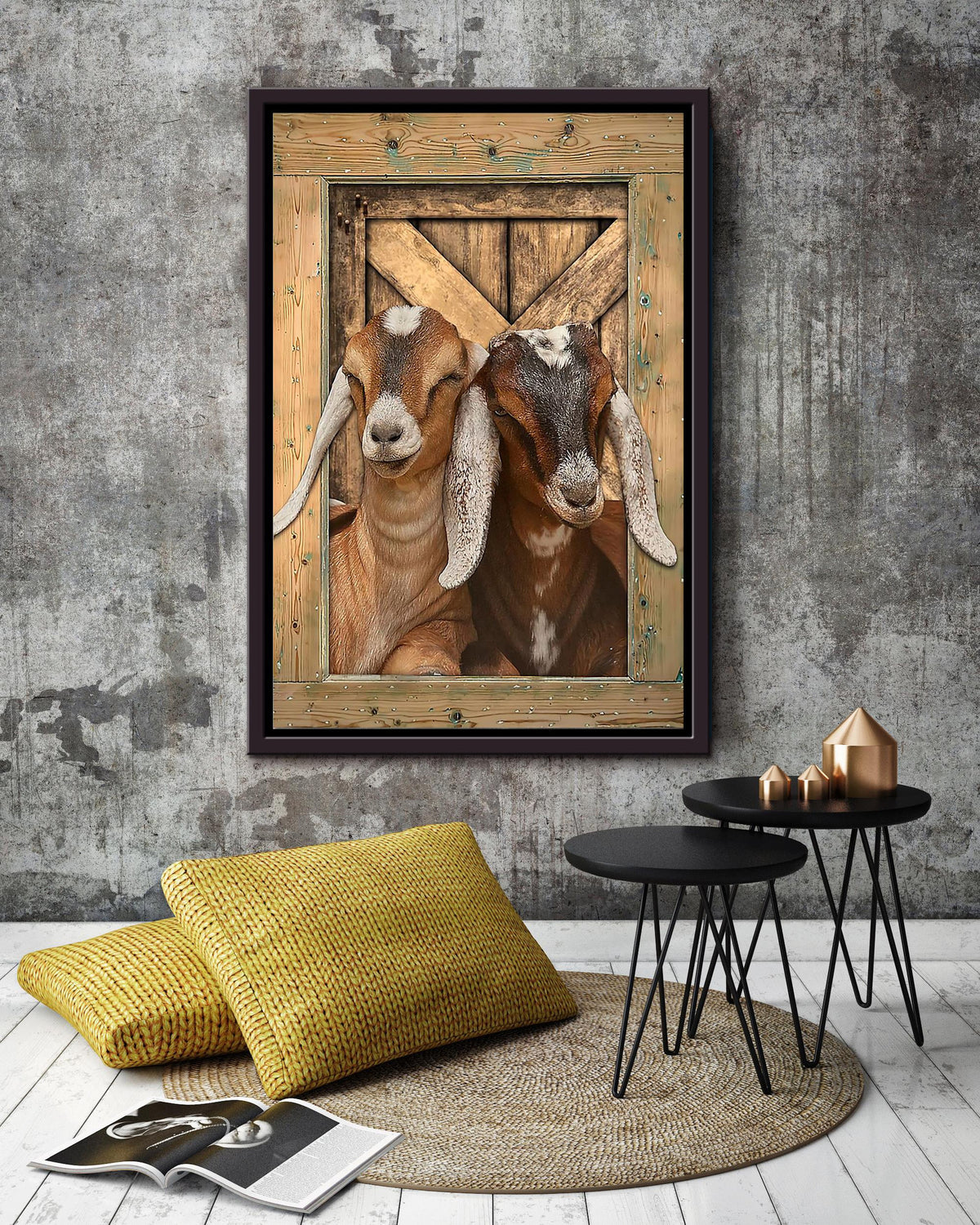 Goat In Barn View Gift For Famer Goat Lover Animals Framed Canvas