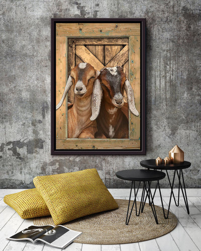 Goat In Barn View Gift For Famer Goat Lover Animals Framed Canvas