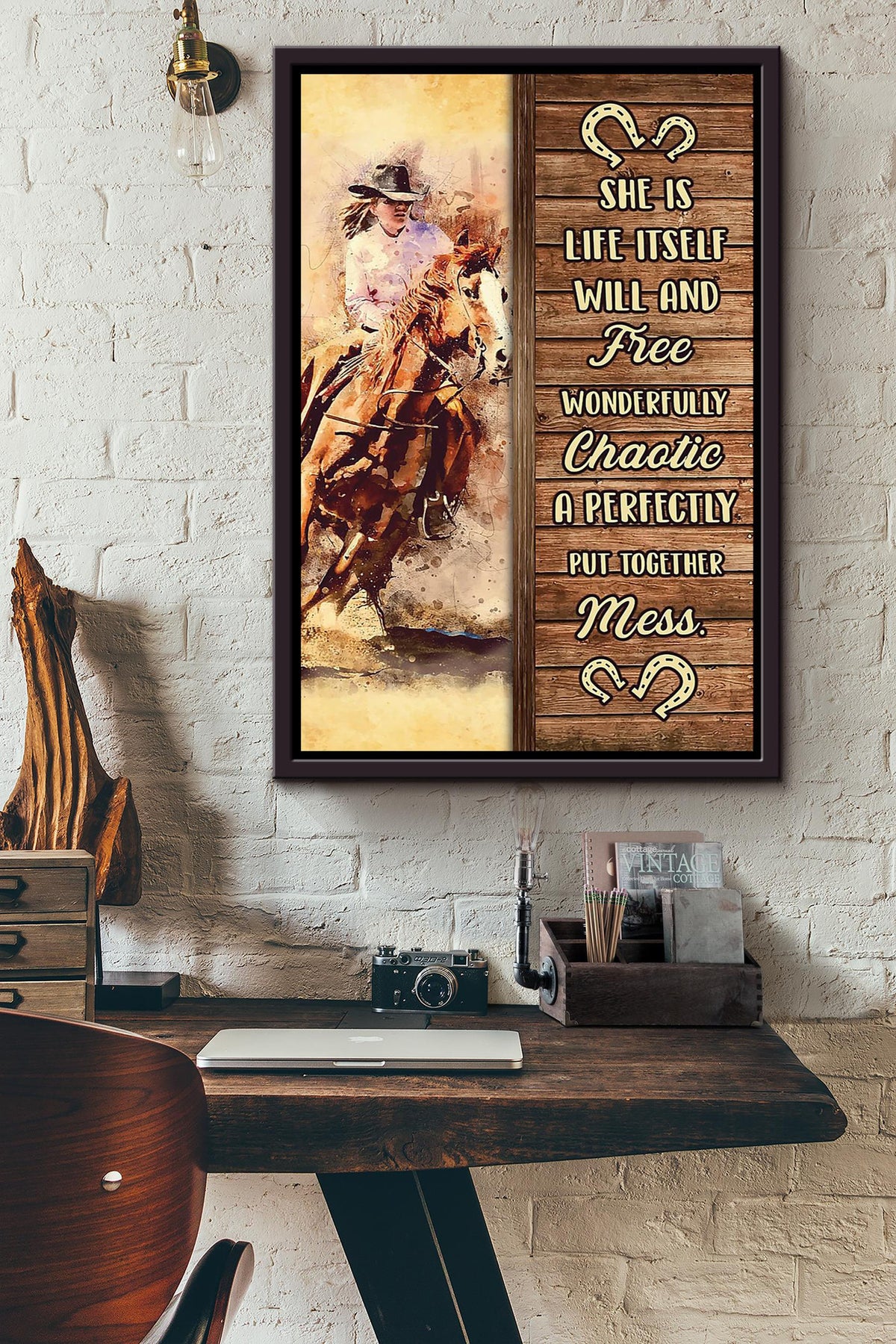 Cowgirl She Is Life Poster Horse Riding Wall Art Cowgirl Cowboy Gift Framed Canvas Framed Prints, Canvas