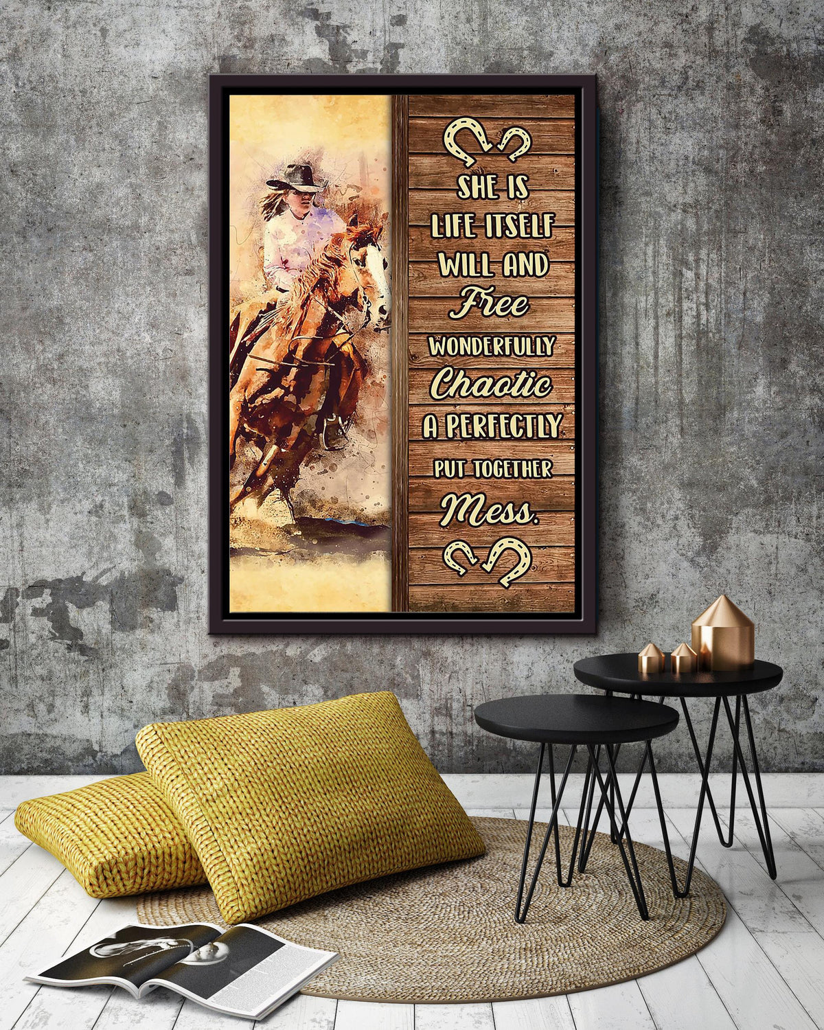 Cowgirl She Is Life Poster Horse Riding Wall Art Cowgirl Cowboy Gift Framed Canvas Framed Prints, Canvas