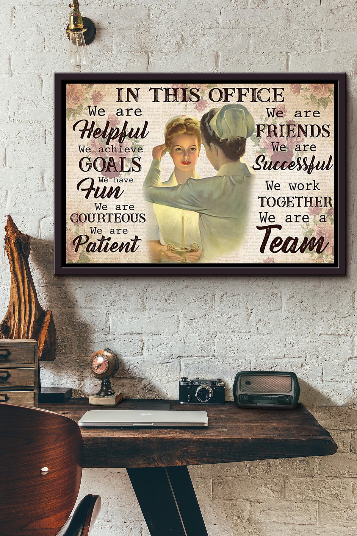 In This Office We Are Helpful We Achieve Goals Nurse Poster n Framed Matte Canvas