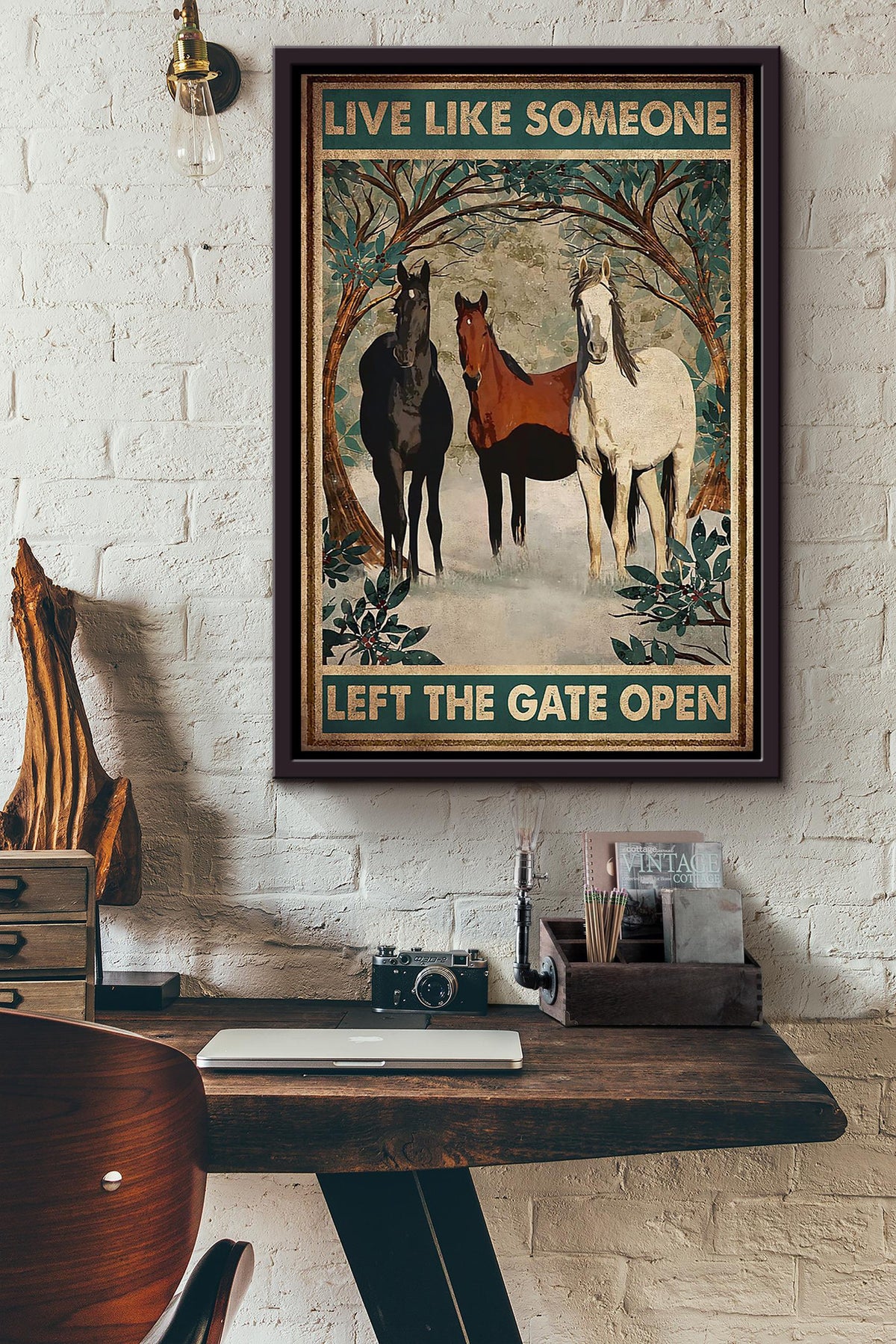 Live Like Someone Left The Gate Open Poster Horse Riding Wall Art Cowgirl Cowboy Gift Framed Canvas Framed Prints, Canvas