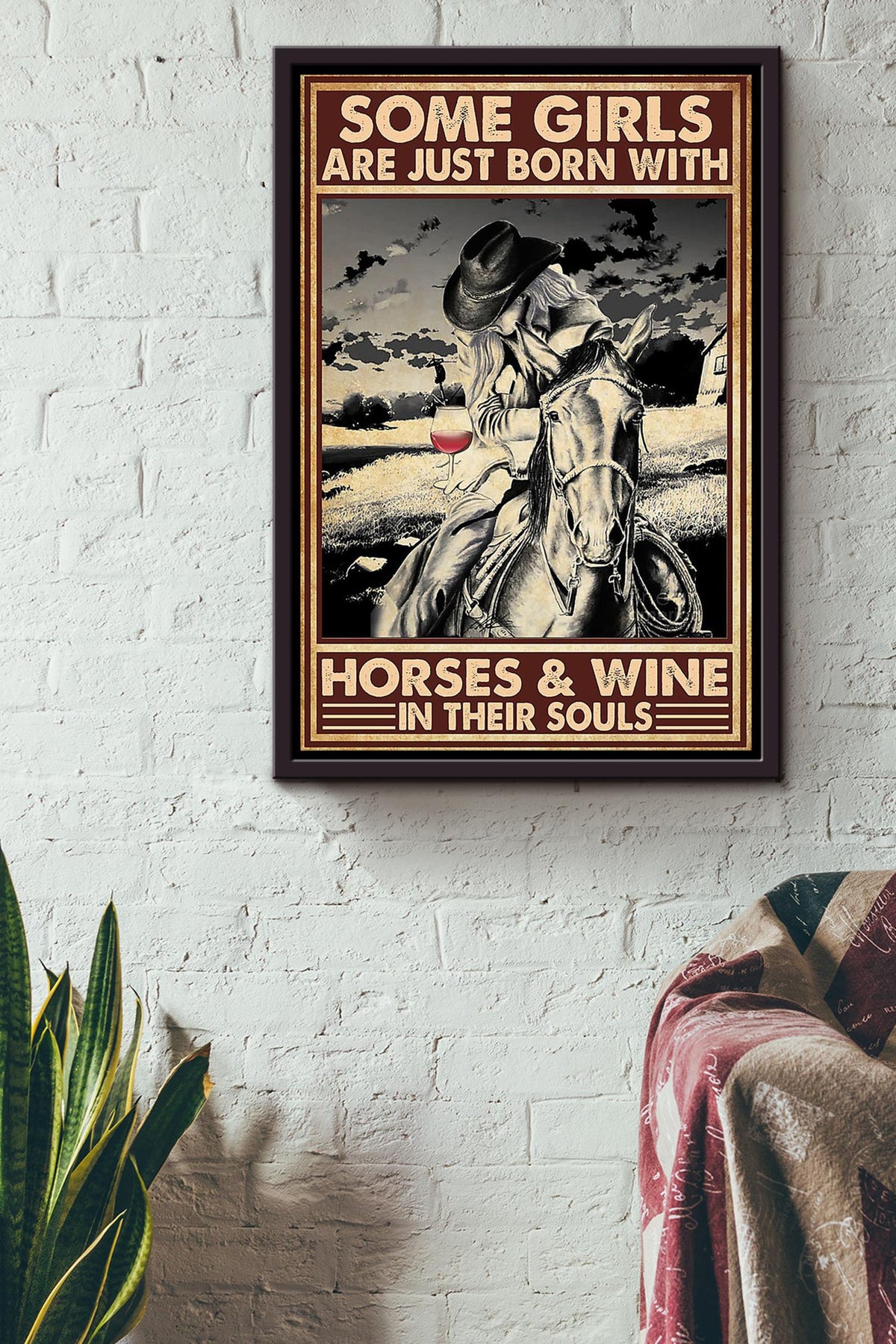 Cowgirl Some Girl Horse And Wine Running Horse Wall Art Gift For Horse Lover Horseback Rider Cowboy Framed Canvas Framed Prints, Canvas