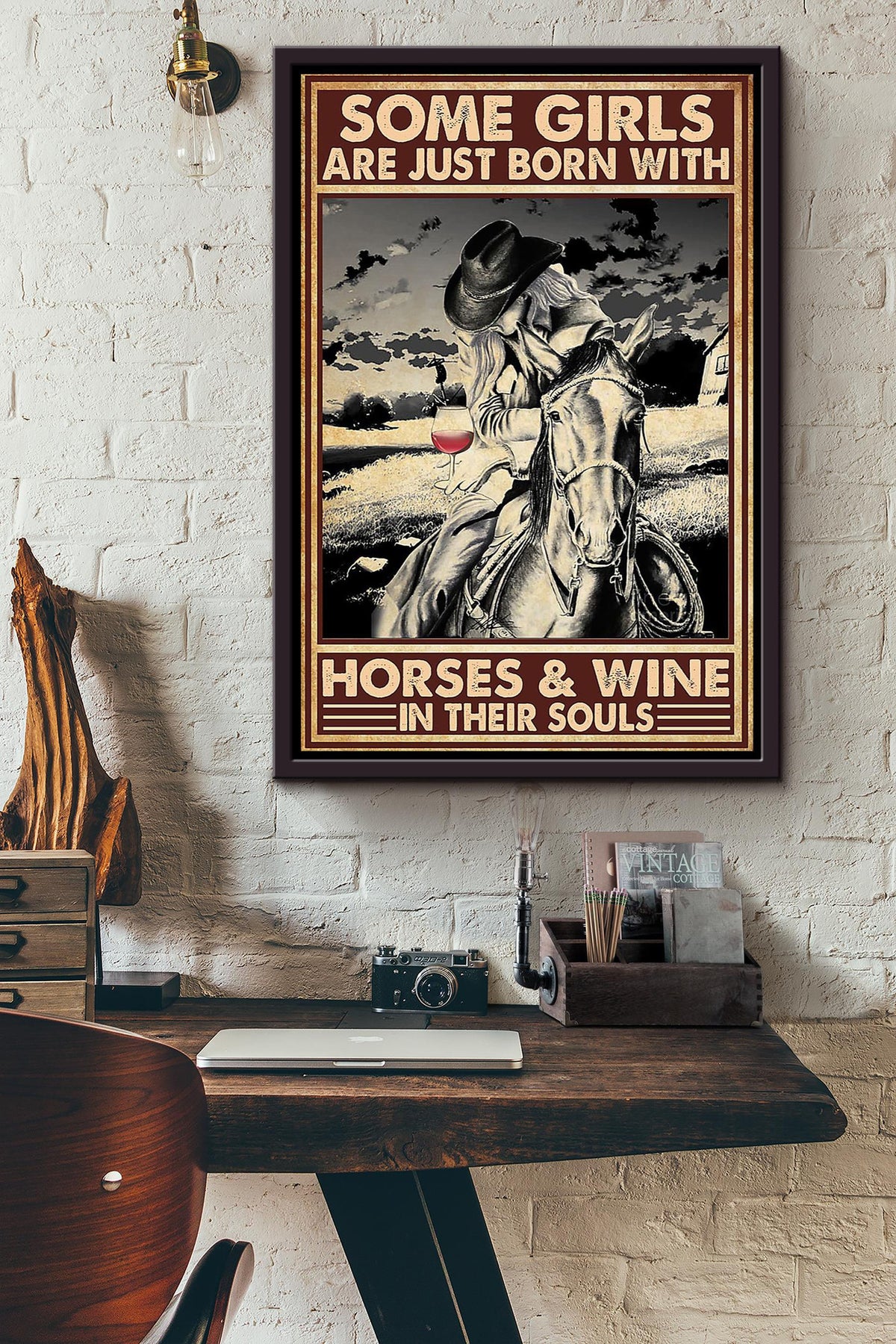 Cowgirl Some Girl Horse And Wine Running Horse Wall Art Gift For Horse Lover Horseback Rider Cowboy Framed Canvas Framed Prints, Canvas