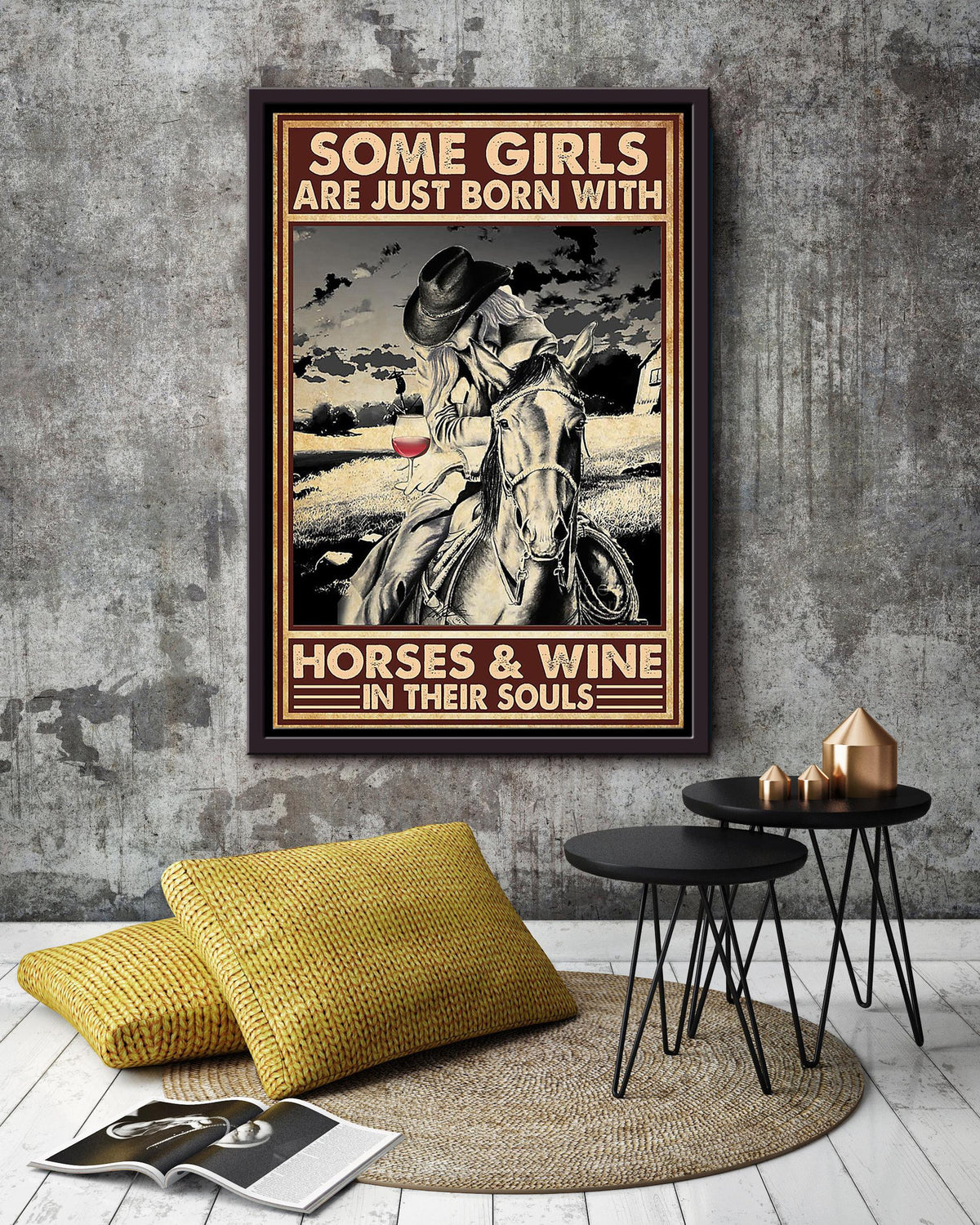 Cowgirl Some Girl Horse And Wine Running Horse Wall Art Gift For Horse Lover Horseback Rider Cowboy Framed Canvas Framed Prints, Canvas