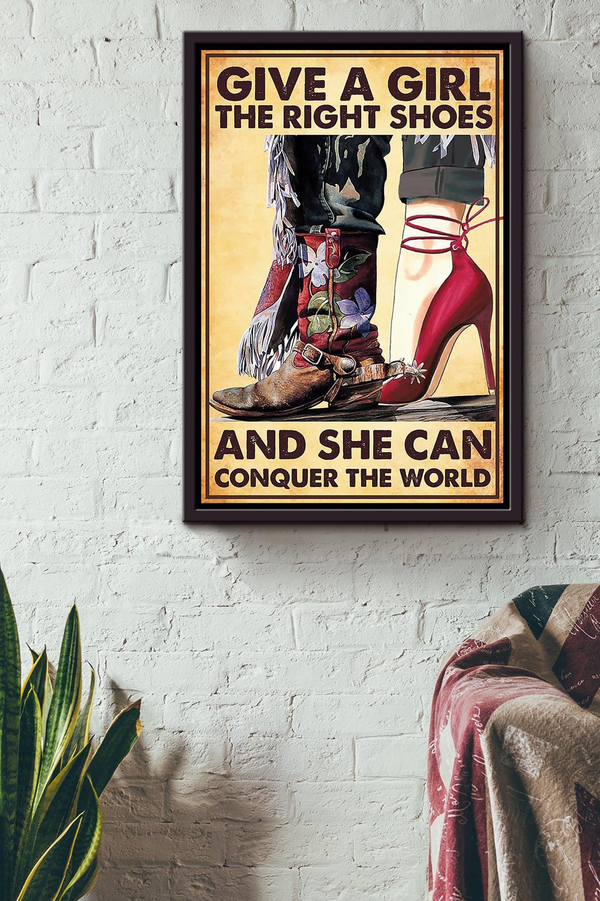 Give A Girl The Right Shoes And She Can Conquer The World Gift For Cowgirl 07 Framed Canvas