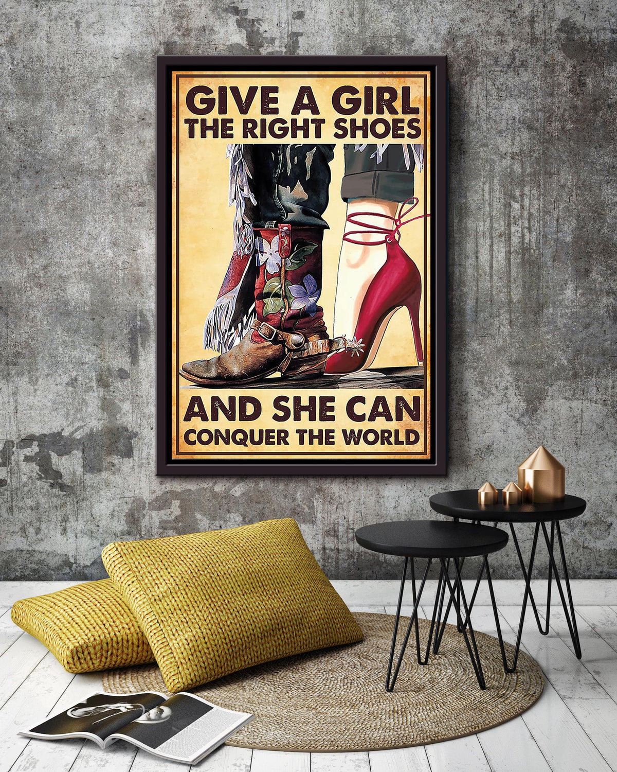 Give A Girl The Right Shoes And She Can Conquer The World Gift For Cowgirl 07 Framed Canvas