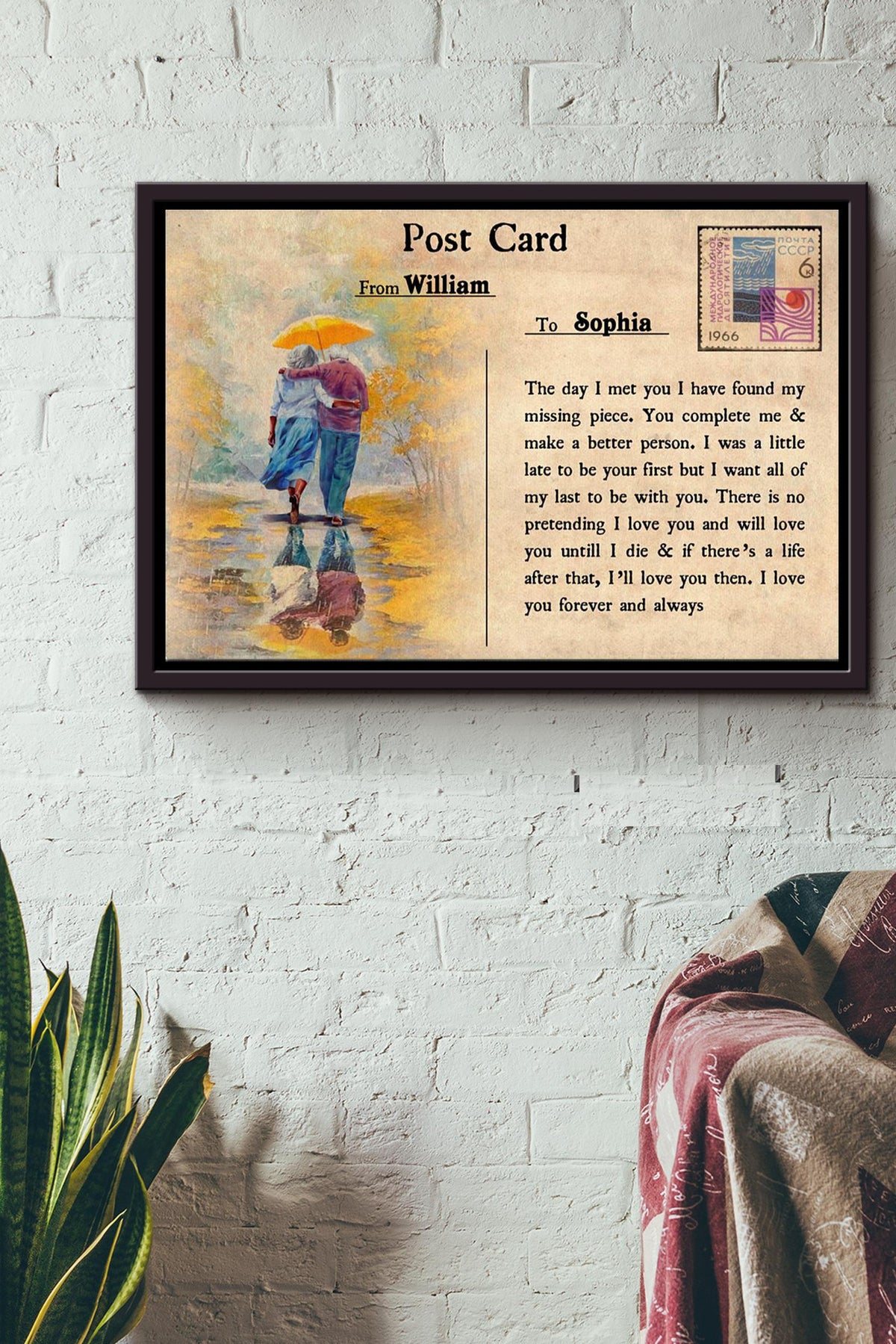 Couple In The Rain Reflection Poster n Framed Matte Canvas