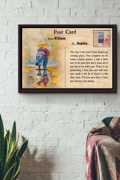 Couple In The Rain Reflection Poster n Framed Matte Canvas