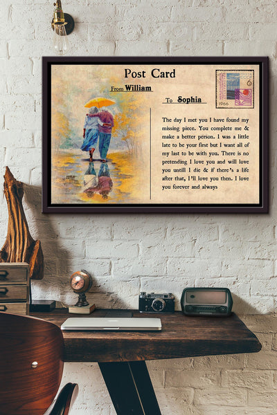 Couple In The Rain Reflection Poster n Framed Matte Canvas