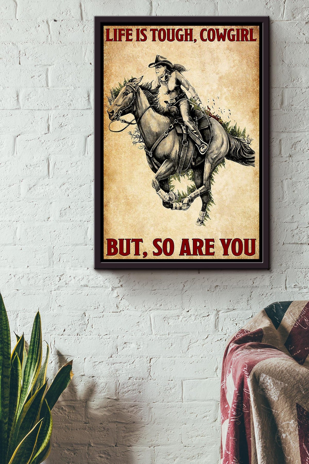 Life Is Tough But So Are You Cowgirl Poster Horse Riding Wall Art Cowgirl Cowboy Gift (2) Framed Canvas Framed Prints, Canvas