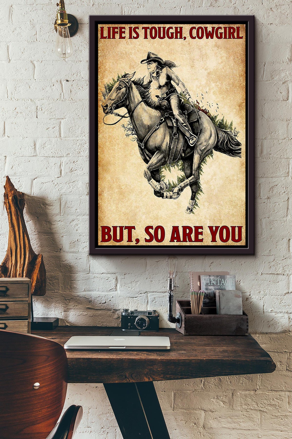 Life Is Tough But So Are You Cowgirl Poster Horse Riding Wall Art Cowgirl Cowboy Gift (2) Framed Canvas Framed Prints, Canvas