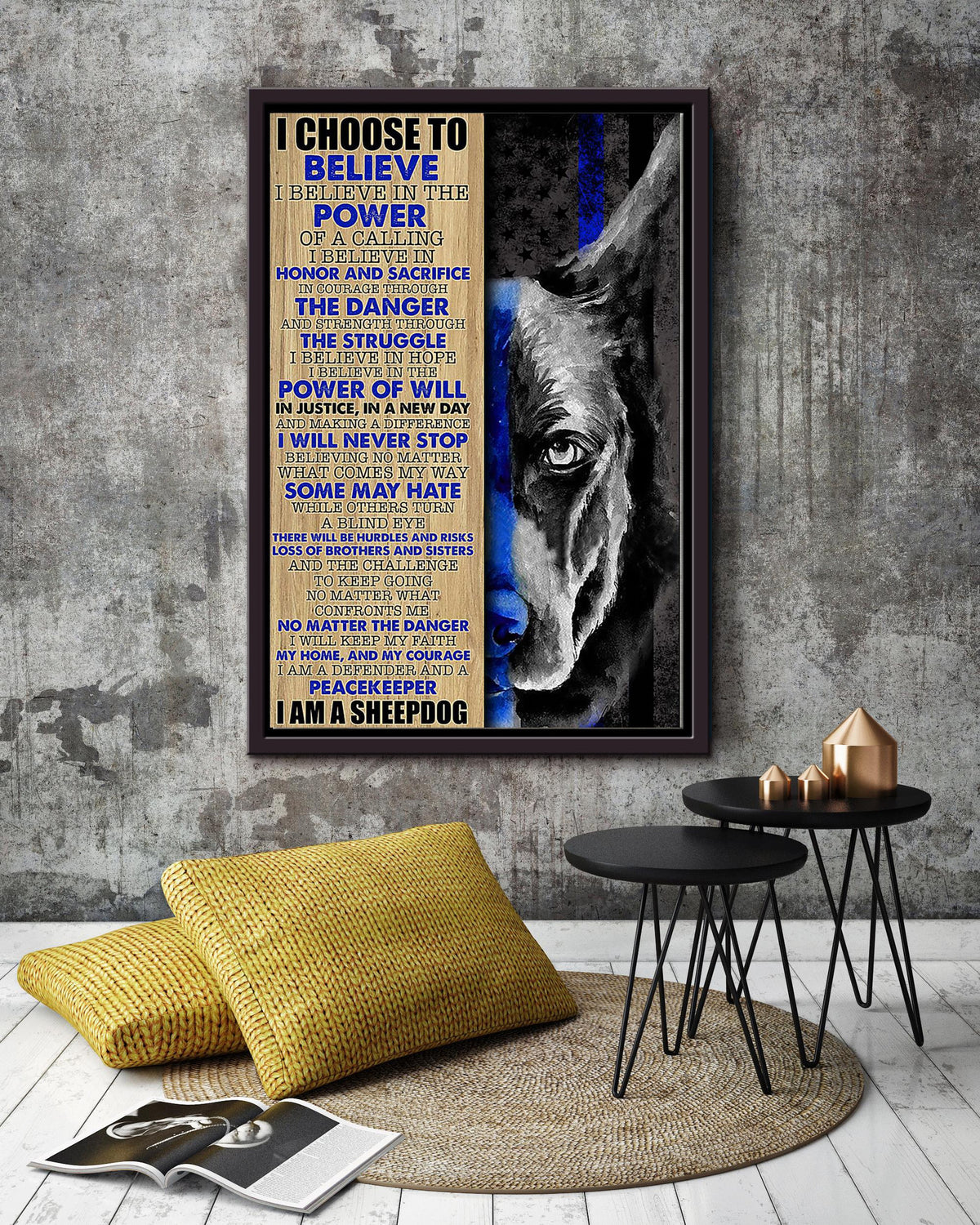 I Am Sheepdog Quality Of Police Dog Gift For Dog Lover Police Dog Trainer Framed Canvas