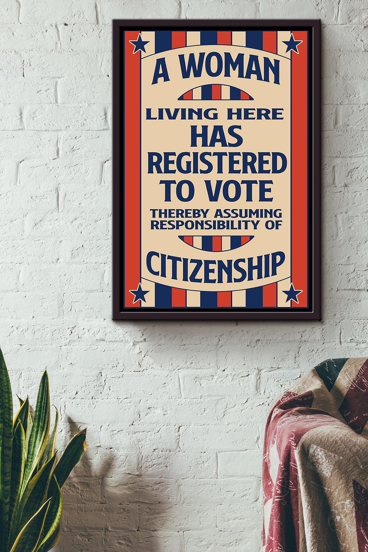 A Woman Living Here Has Registered To Vote Girls Wall Decor Gift For International Women Day Home Decor Girlfriend Valentine Day Framed Canvas