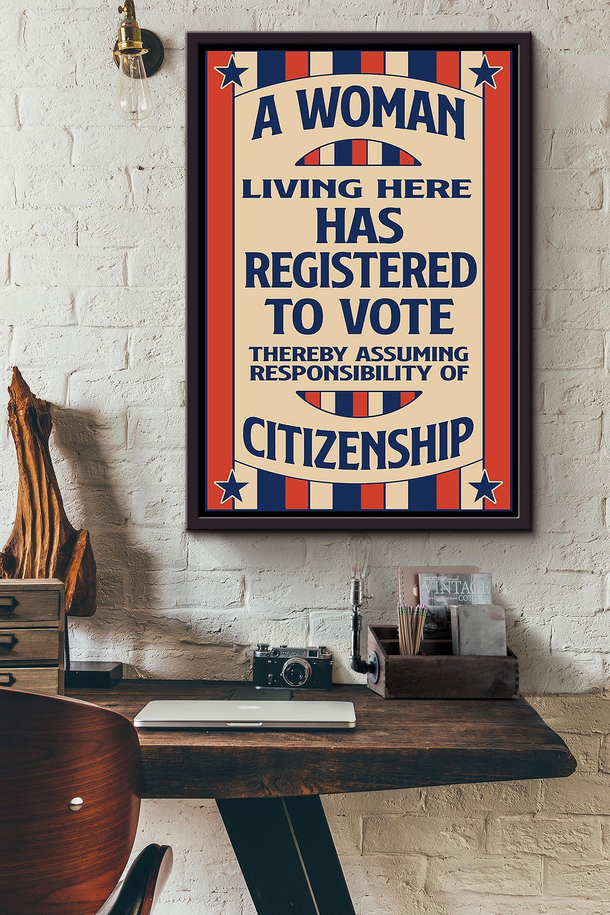 A Woman Living Here Has Registered To Vote Girls Wall Decor Gift For International Women Day Home Decor Girlfriend Valentine Day Framed Canvas