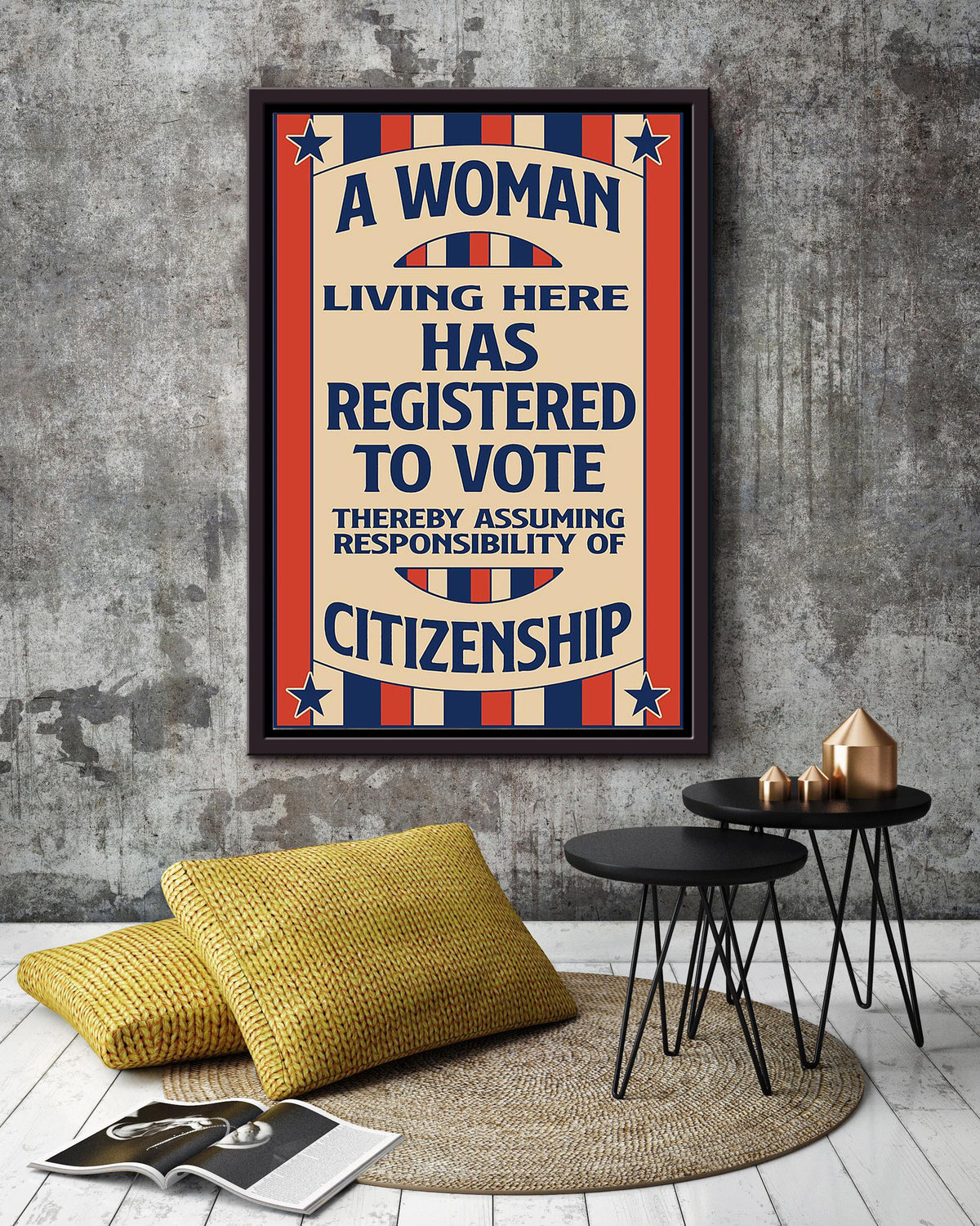 A Woman Living Here Has Registered To Vote Girls Wall Decor Gift For International Women Day Home Decor Girlfriend Valentine Day Framed Canvas