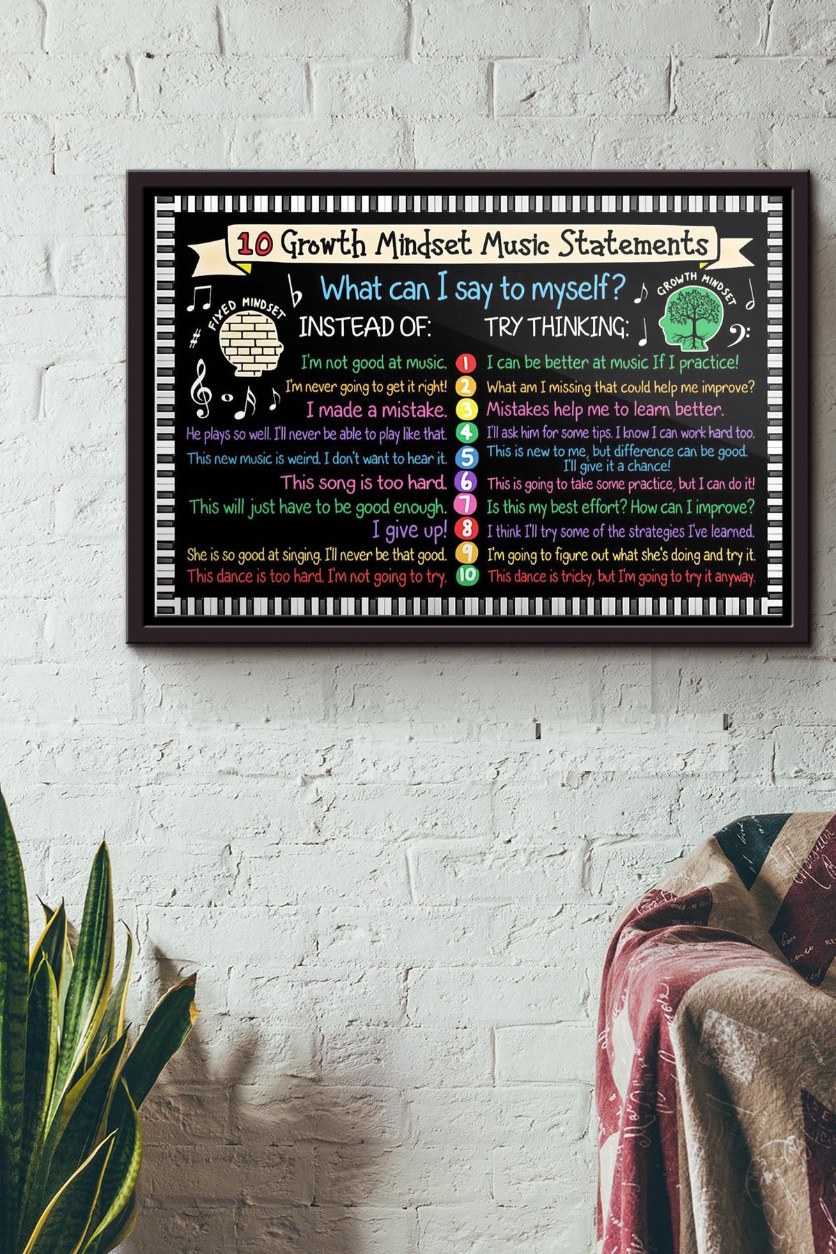 10 Growth Mindset Music Statements Poster n Framed Matte Canvas