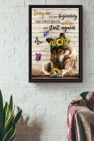 Everyday Is A New Beginnning Poster - Animal Wall Art - Gift For Friend Sad Girls Soulmate House Decor Wolf Lover Framed Matte Canvas Framed Prints, Canvas