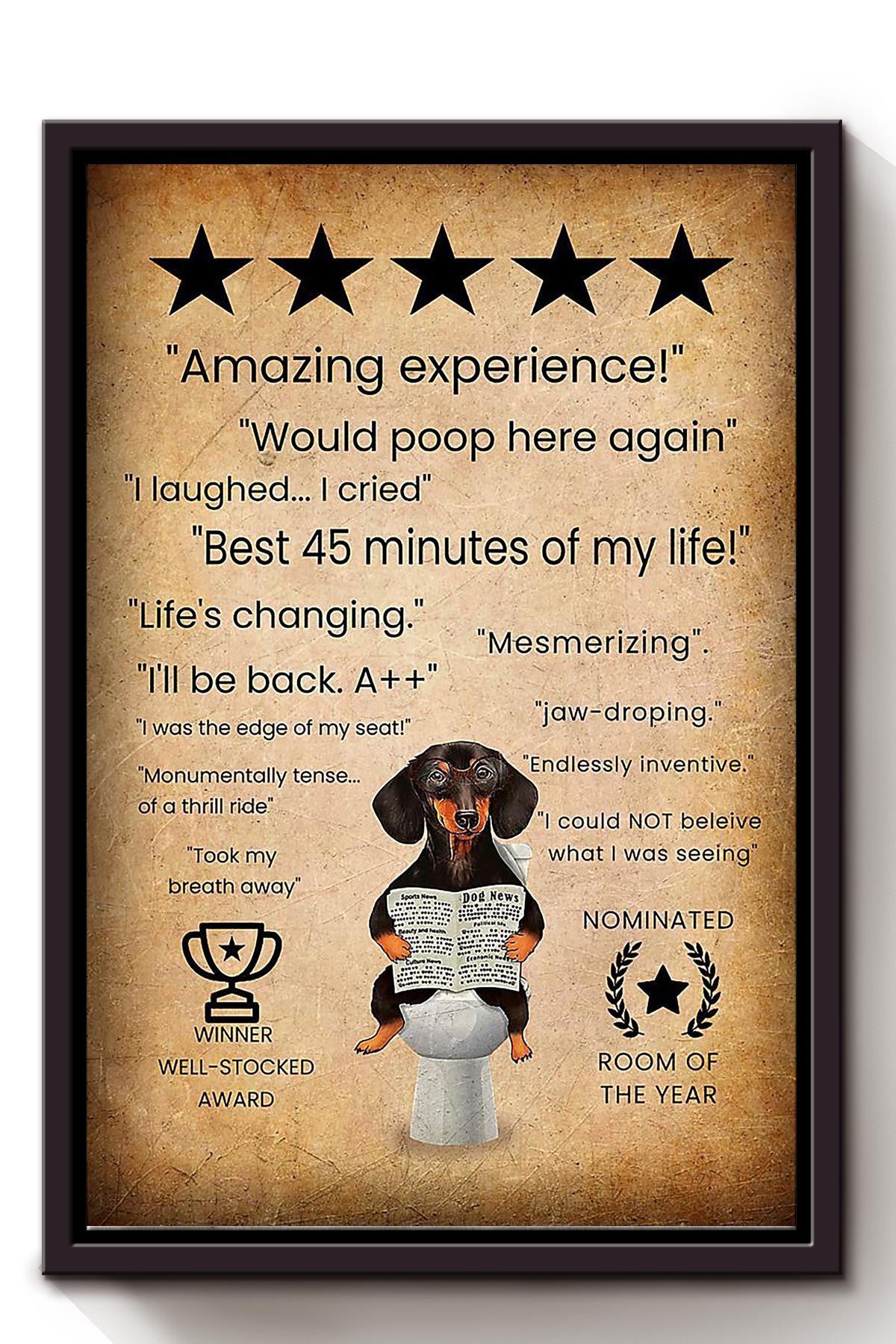 Dachshund Dog Reading New Amazing Experience Dog Wall Art For Toilet Decor Framed Matte Canvas Framed Prints, Canvas