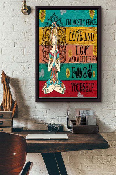 Im Mostly Peace Hippie Girl Poster - Decor Wall Art - Gift For Hippie Girl Traveling Lover Yoga Lover Framed Matte Canvas Framed Prints, Canvas