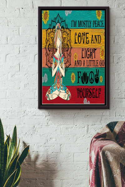 Im Mostly Peace Hippie Girl Poster - Decor Wall Art - Gift For Hippie Girl Traveling Lover Yoga Lover Framed Matte Canvas Framed Prints, Canvas