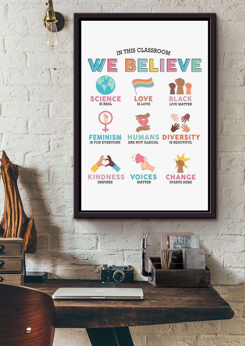 In this classroom we believe Equality Wall Art For Classroom Nursery Pre School Decor Framed Matte Canvas Framed Prints, Canvas