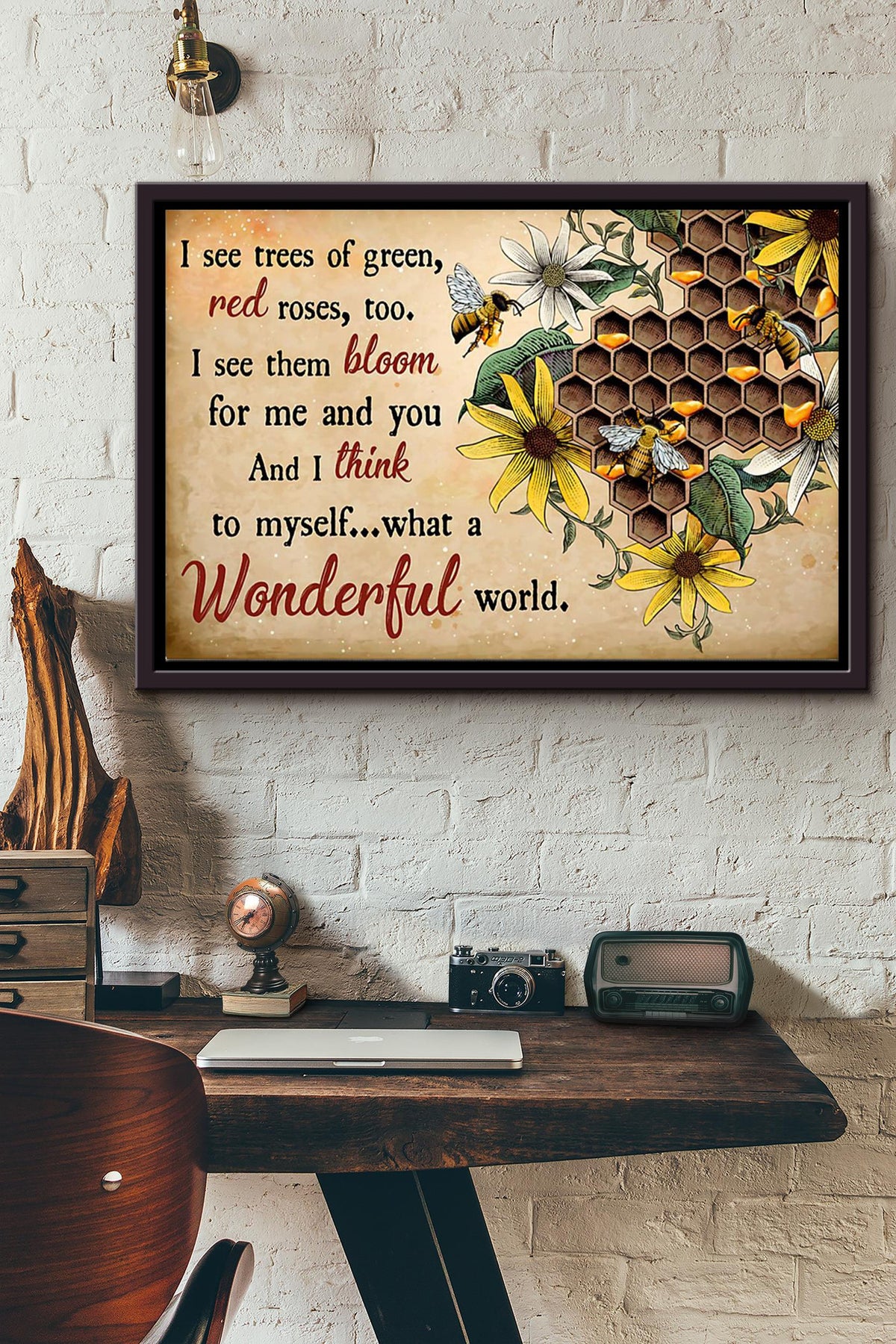 I See What A Wonderful World Bee Poster n Framed Matte Canvas