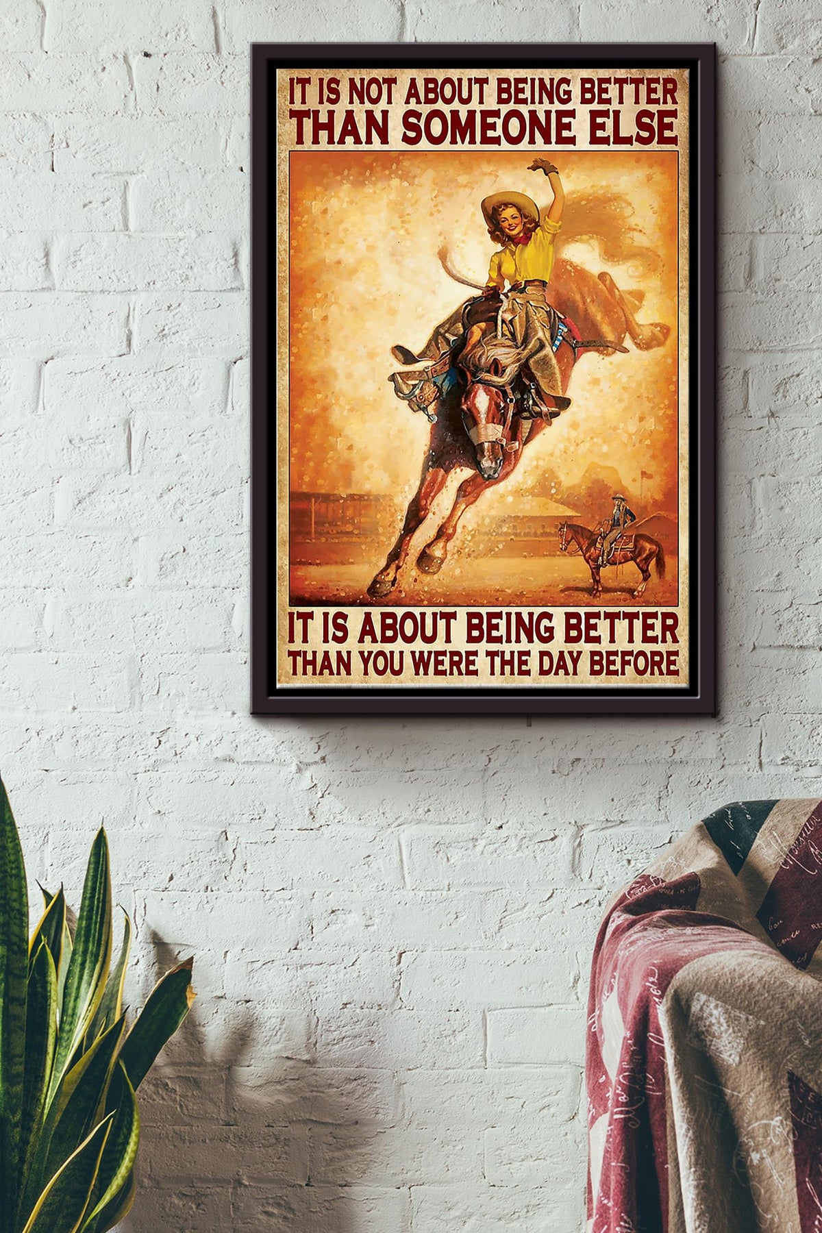 Its Not About Being Better Cowgirl Poster - Animal Wall Art - Gift For Horse Lover Horse Rider Cowboy Farmhouse Decor Framed Matte Canvas Framed Prints, Canvas
