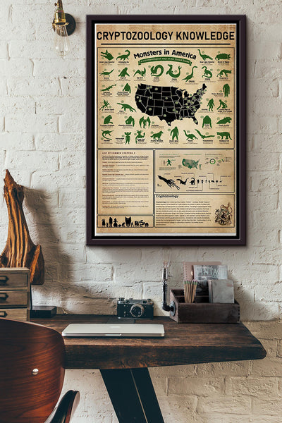 Cryptozoology Knowledge Poster Framed Matte Canvas