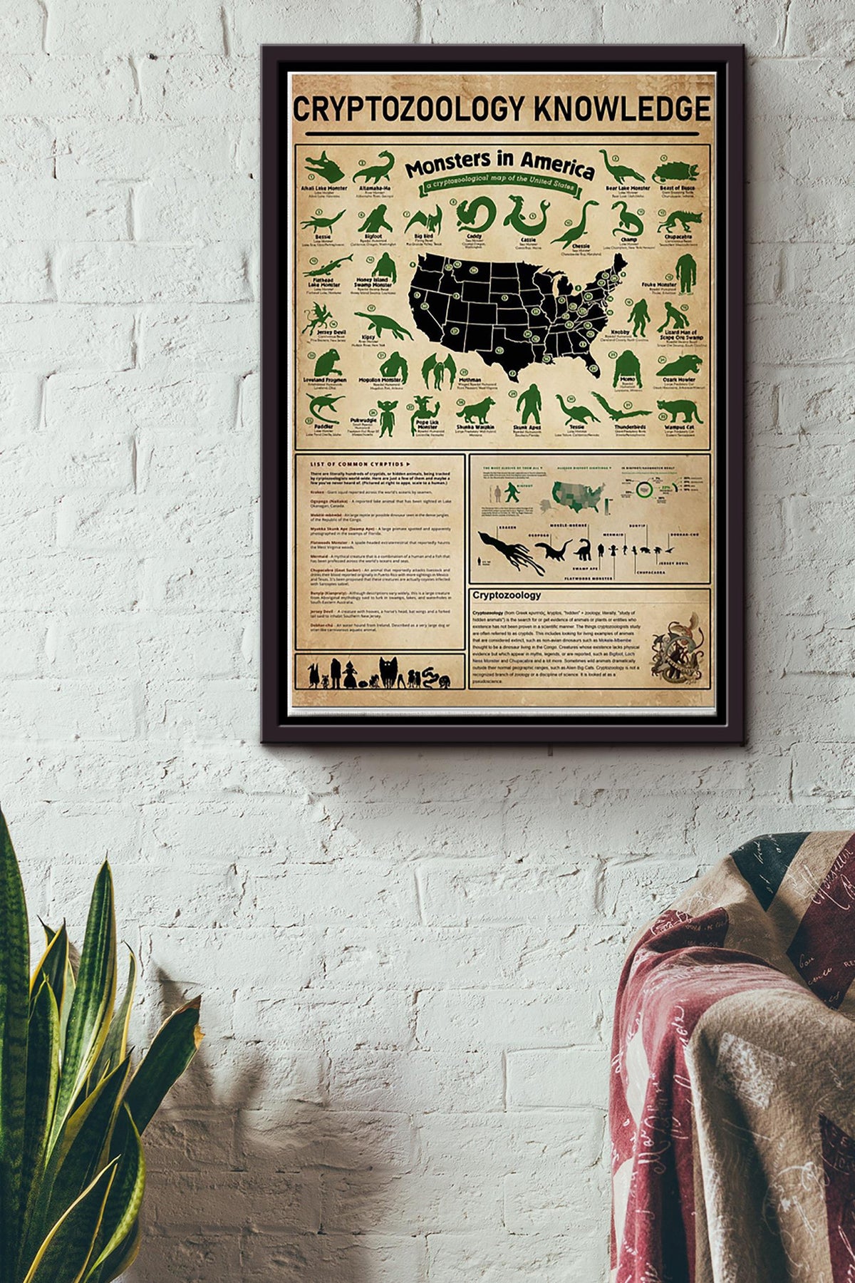 Cryptozoology Knowledge Poster Framed Matte Canvas