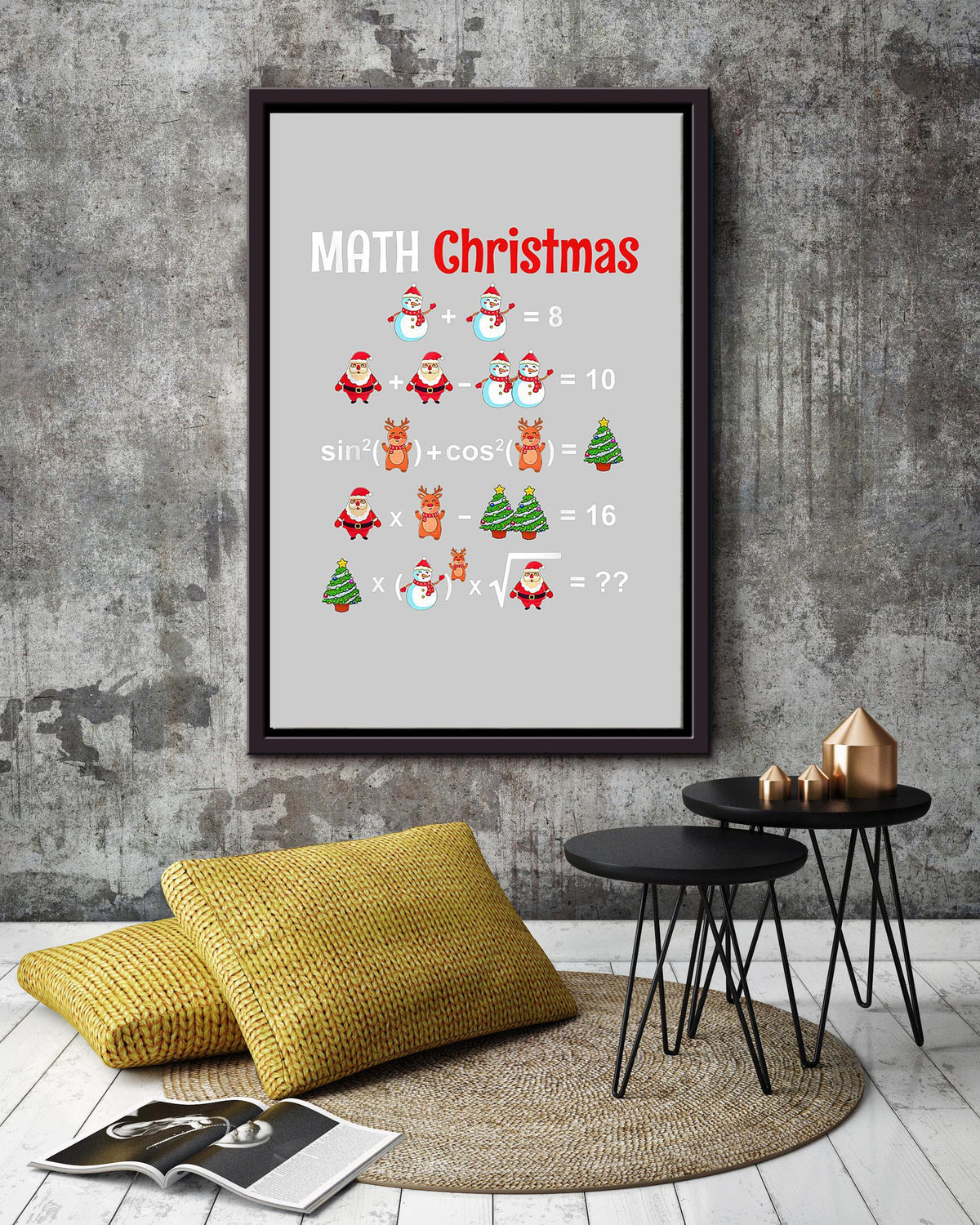 Math Christmas Santa Snowman Math Teacher Mathemetics Wall Art For Math Teacher Classroom Decor Christmas Day Framed Matte Canvas Framed Prints, Canvas
