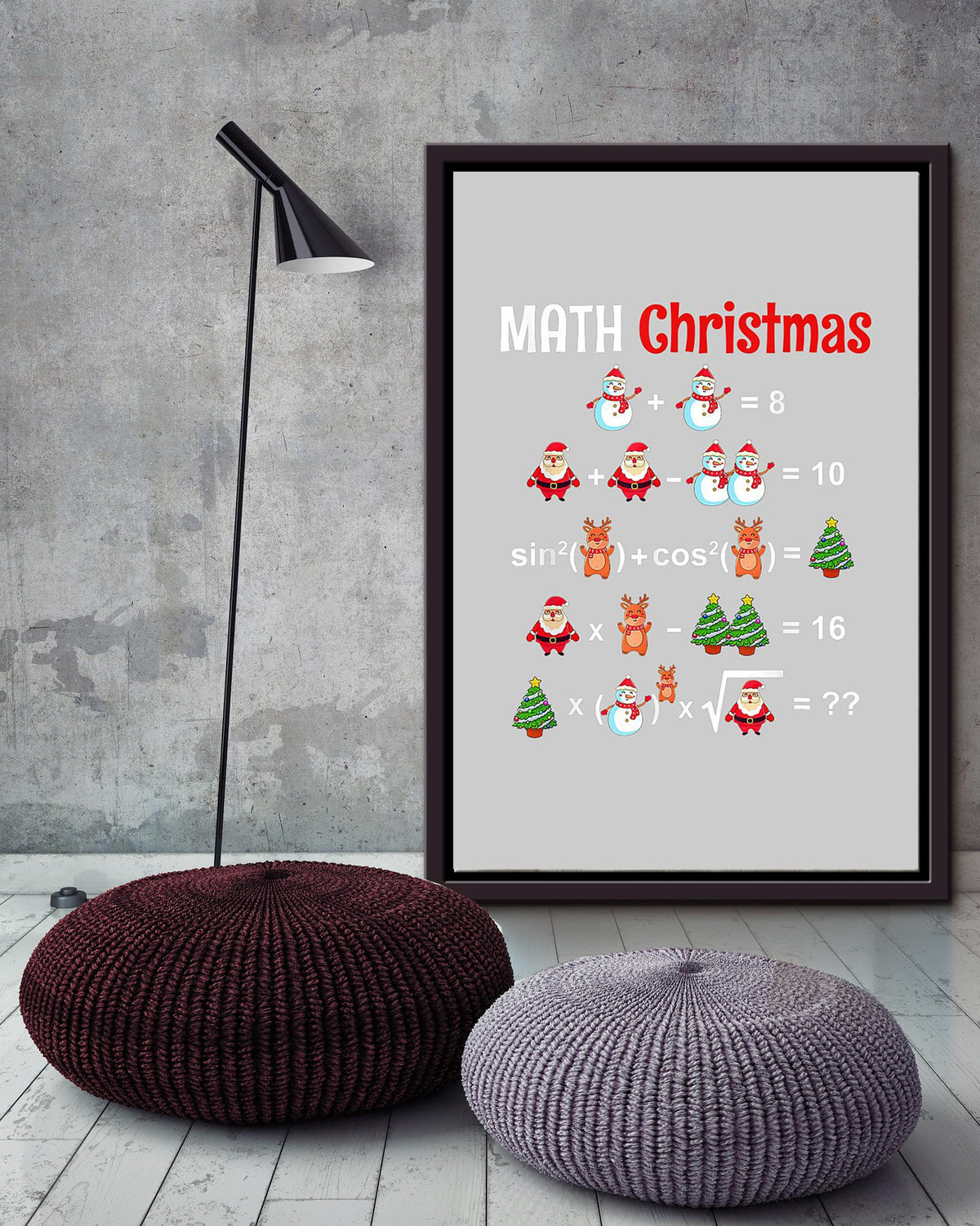 Math Christmas Santa Snowman Math Teacher Mathemetics Wall Art For Math Teacher Classroom Decor Christmas Day Framed Matte Canvas Framed Prints, Canvas