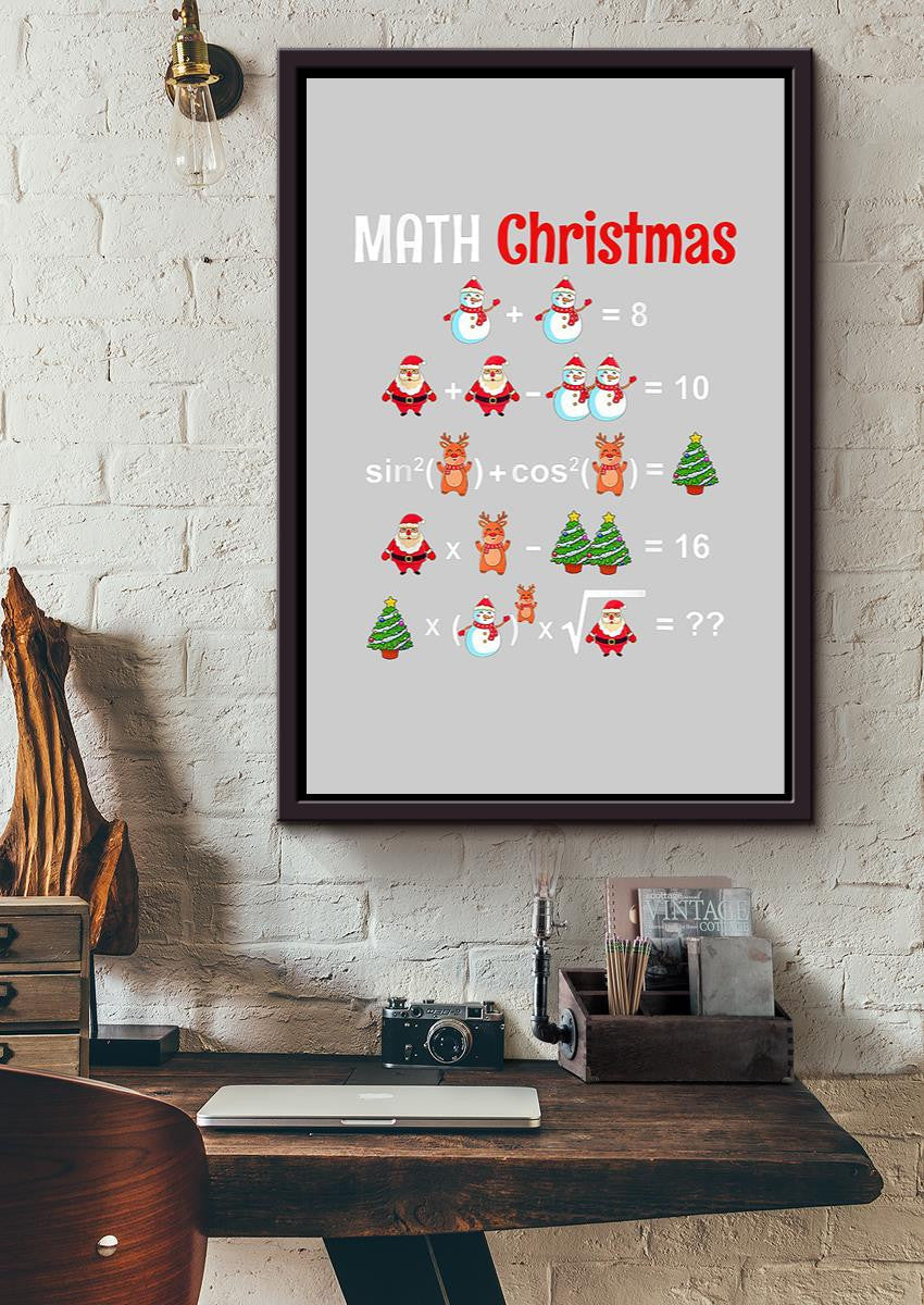 Math Christmas Santa Snowman Math Teacher Mathemetics Wall Art For Math Teacher Classroom Decor Christmas Day Framed Matte Canvas Framed Prints, Canvas