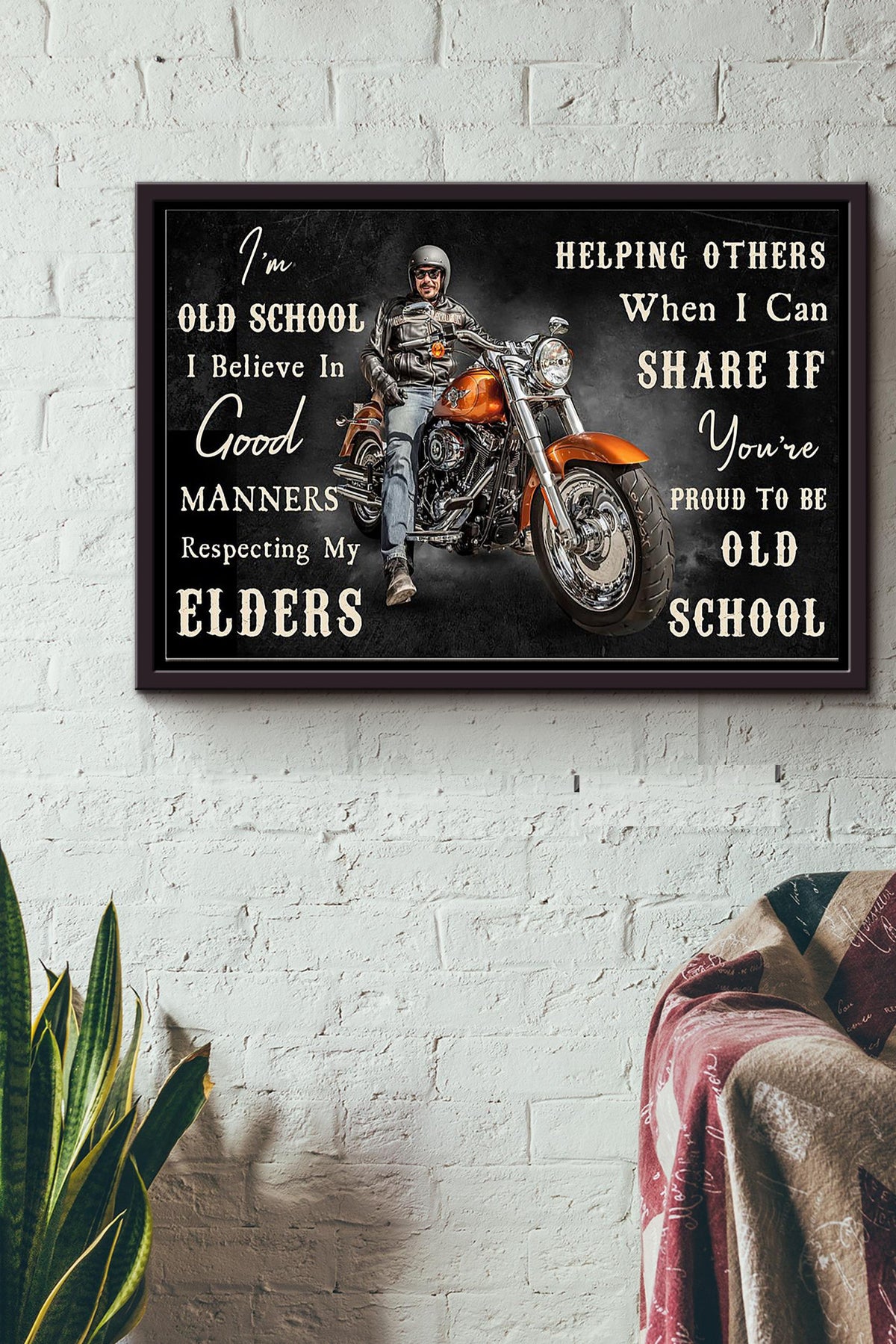Motorcycling Im Old School I Believe In Good Manners Poster n Framed Matte Canvas
