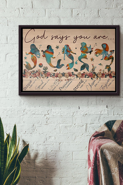 God Says You Are Mermaid Poster n Framed Matte Canvas