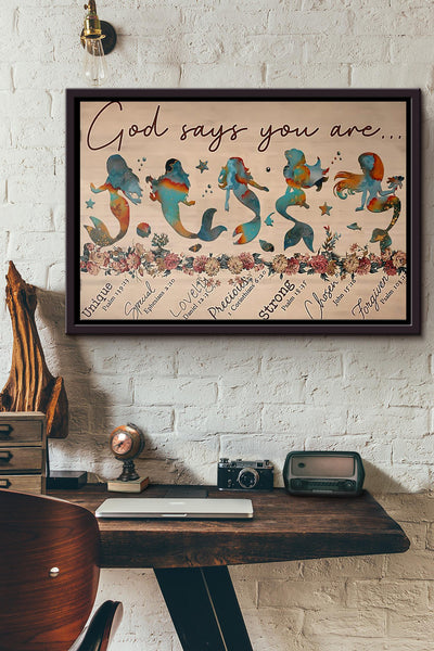 God Says You Are Mermaid Poster n Framed Matte Canvas