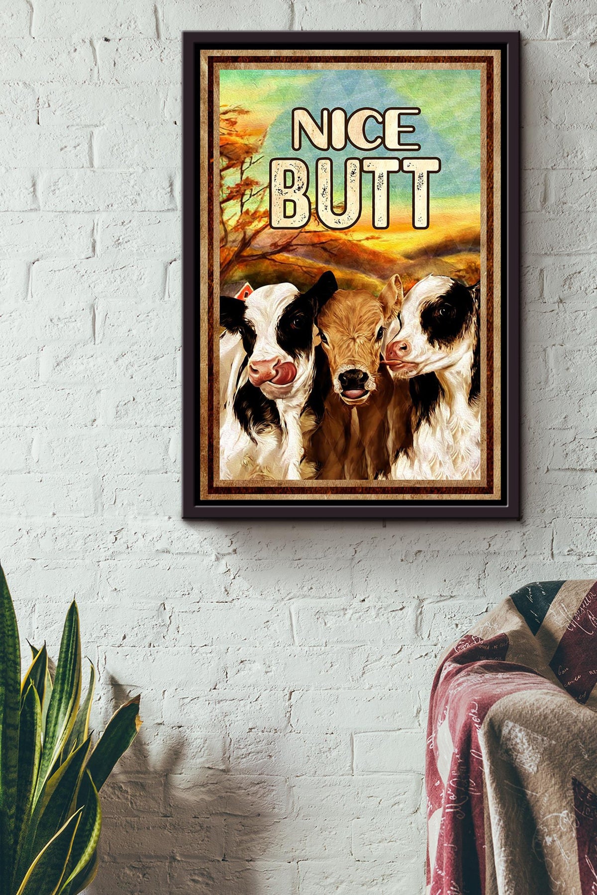 Funny Cows Nice Bum Vintage Retro Gift For Farmer Framed Canvas